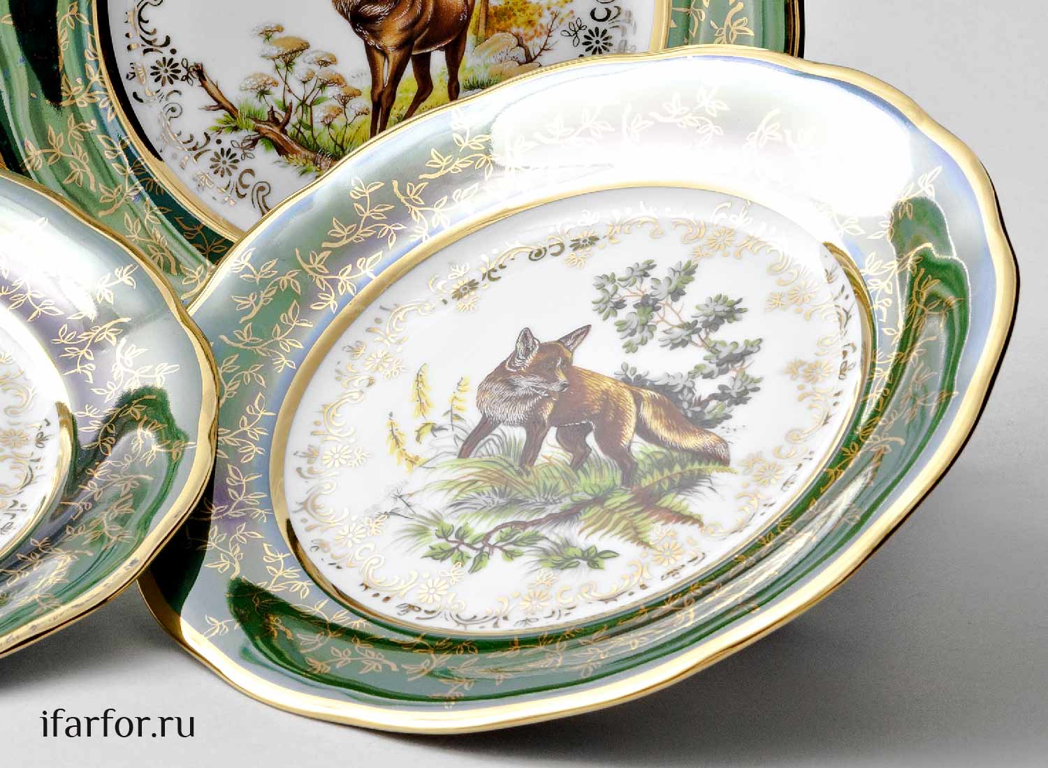 Набор тарелок столовый «Охота Зеленая» 6/6 Форма: STERNE PORCELAN. Фарфор. 190 мм.
