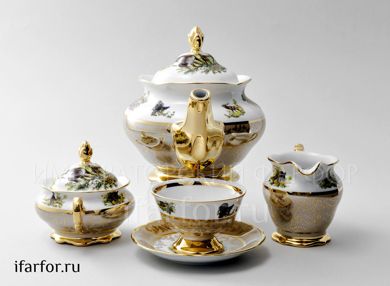 Сервиз чайный «Охота Бежевая» 6/17 Форма: STERNE PORCELAN. Фарфор