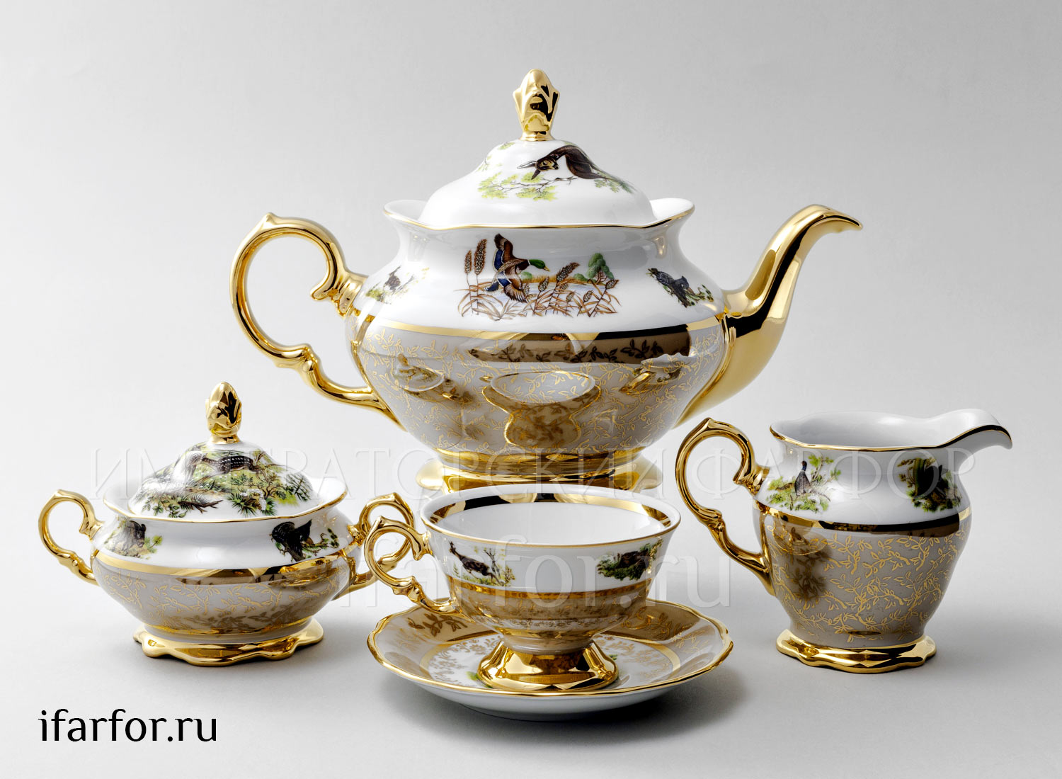 Сервиз чайный «Охота Бежевая» 6/17 Форма: STERNE PORCELAN. Фарфор