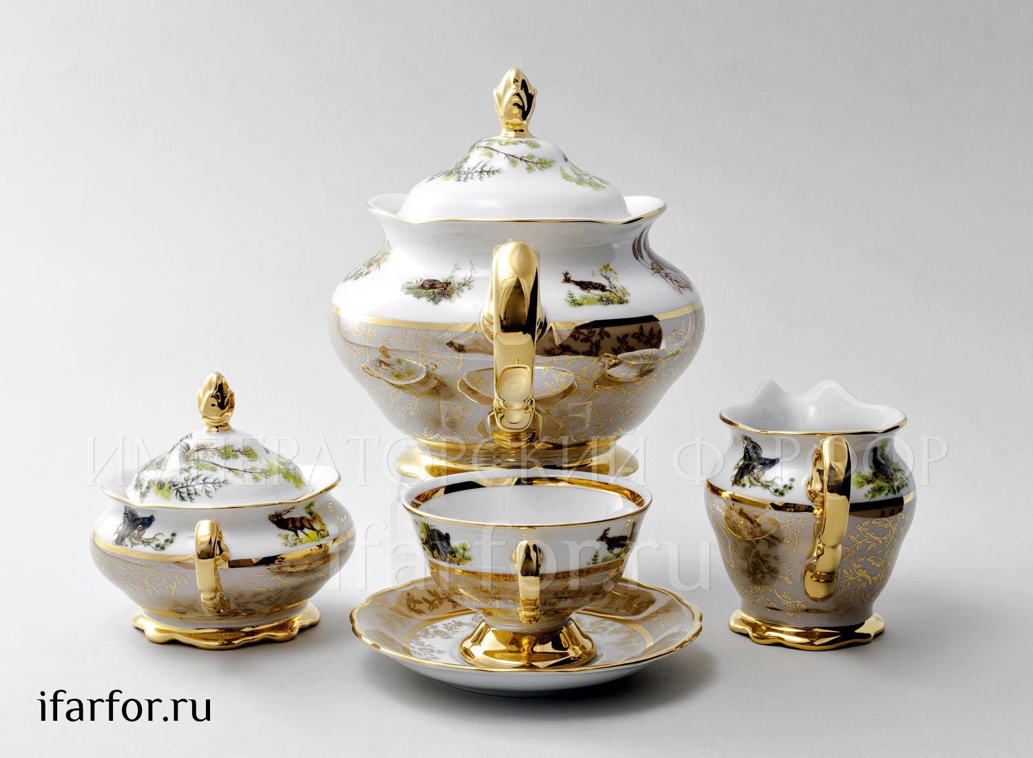 Сервиз чайный «Охота Бежевая» 6/17 Форма: STERNE PORCELAN. Фарфор