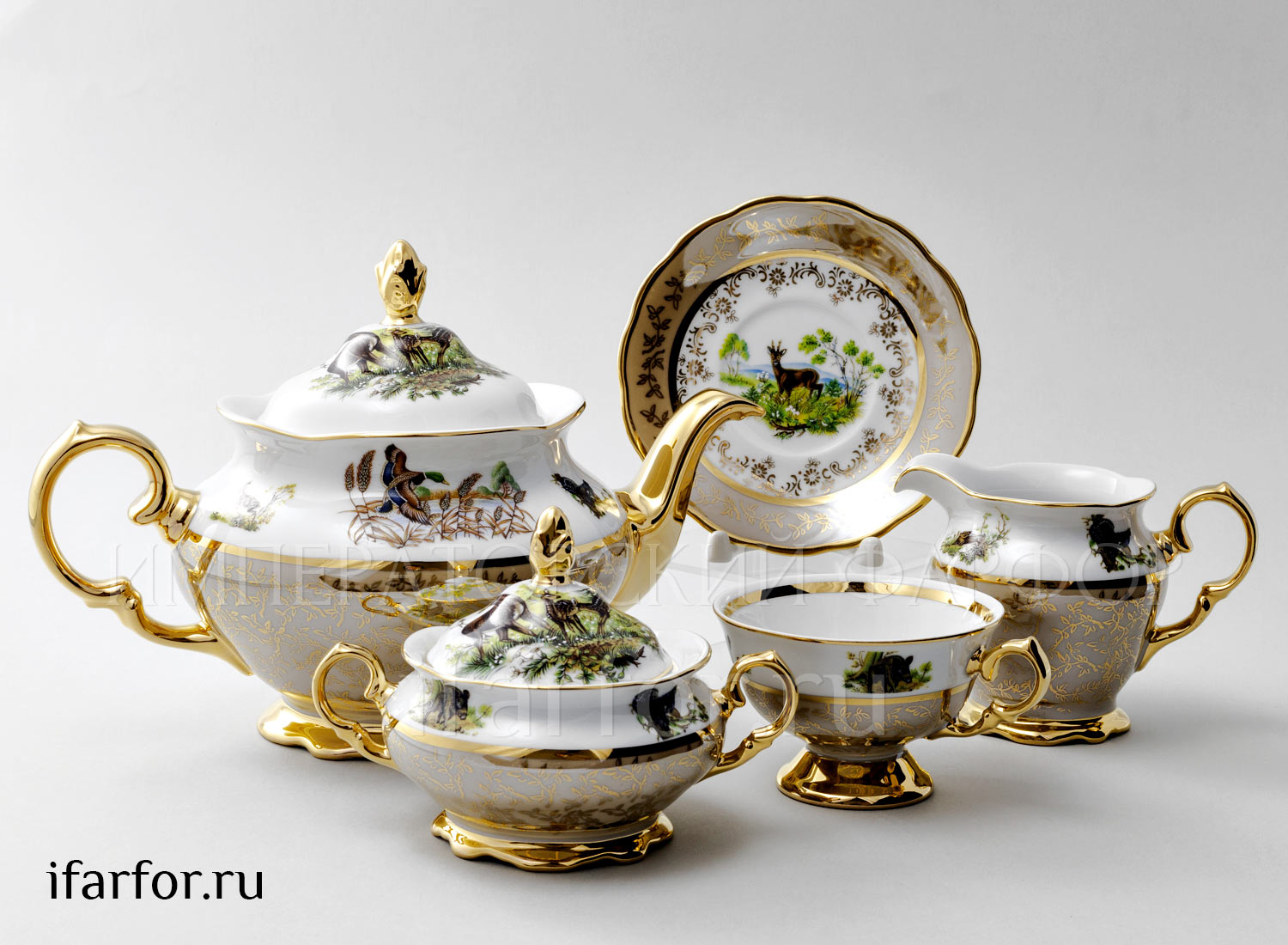 Сервиз чайный «Охота Бежевая» 6/17 Форма: STERNE PORCELAN. Фарфор