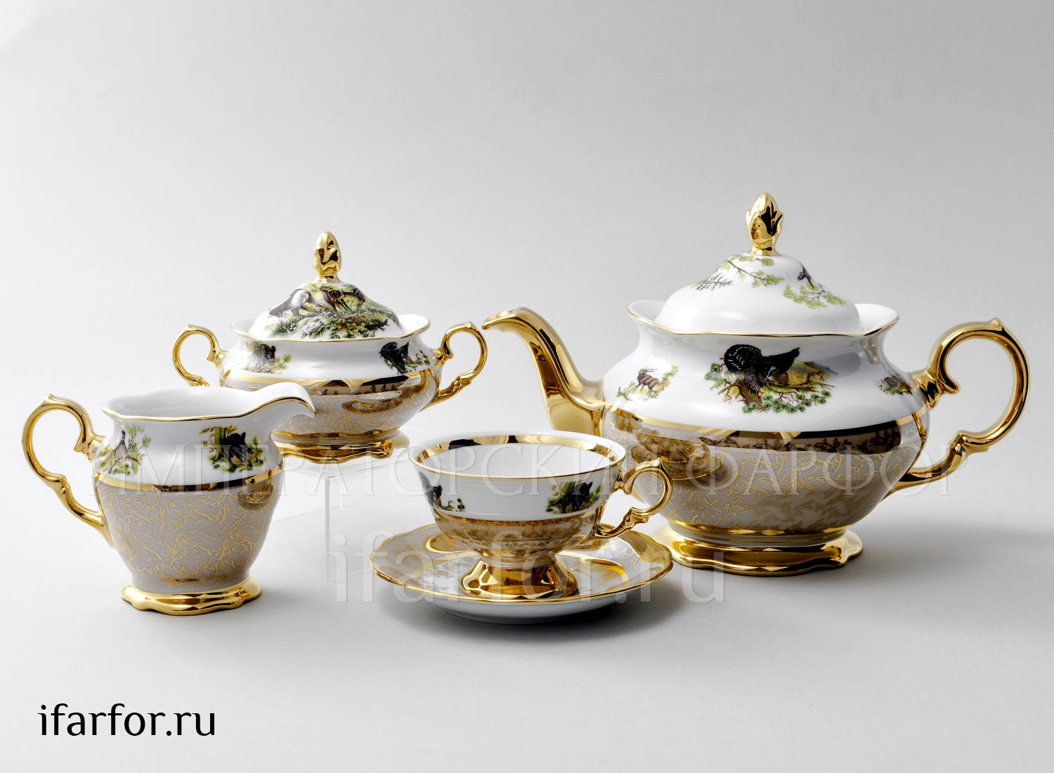 Сервиз чайный «Охота Бежевая» 6/17 Форма: STERNE PORCELAN. Фарфор