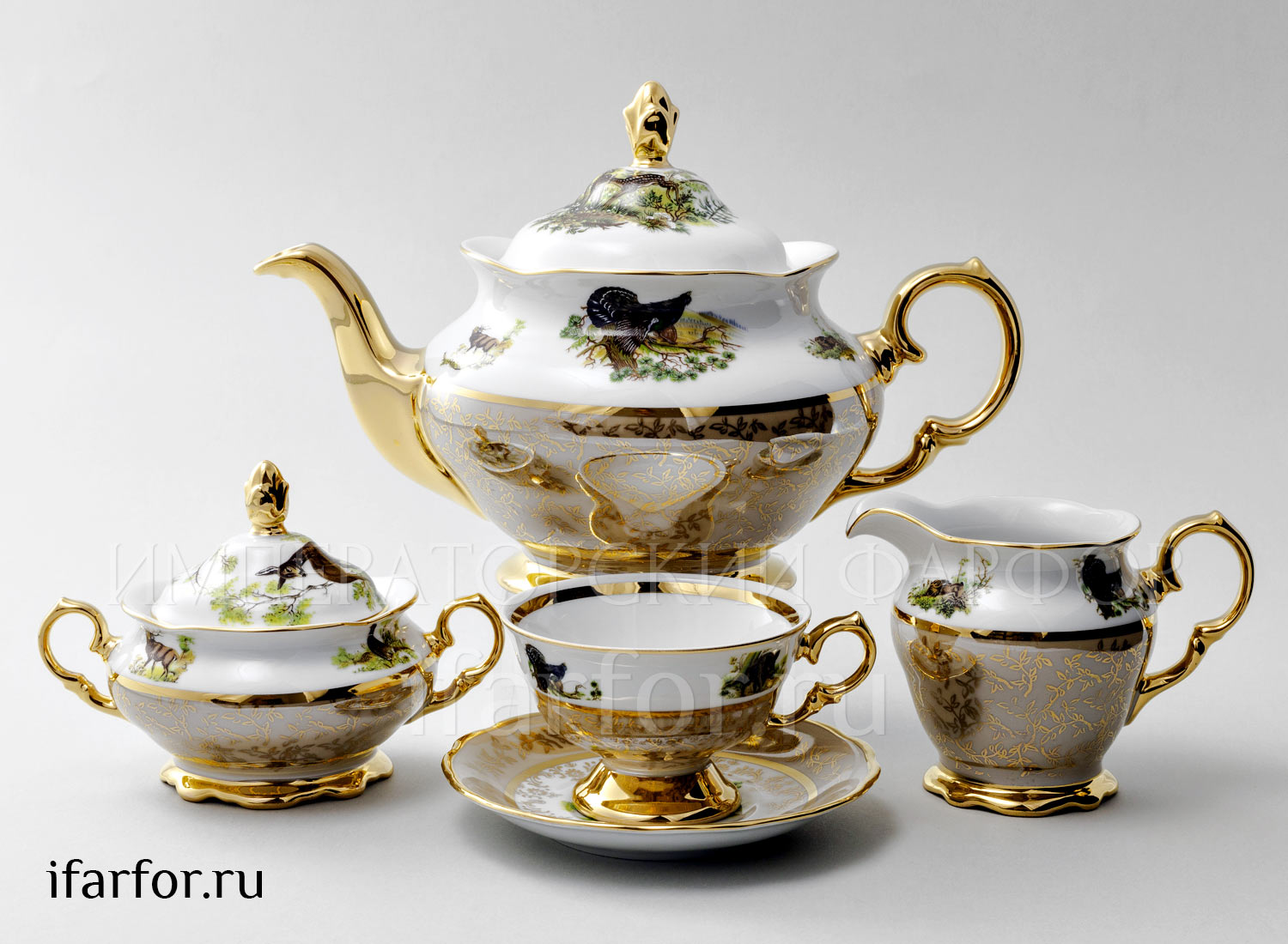 Сервиз чайный «Охота Бежевая» 6/17 Форма: STERNE PORCELAN. Фарфор