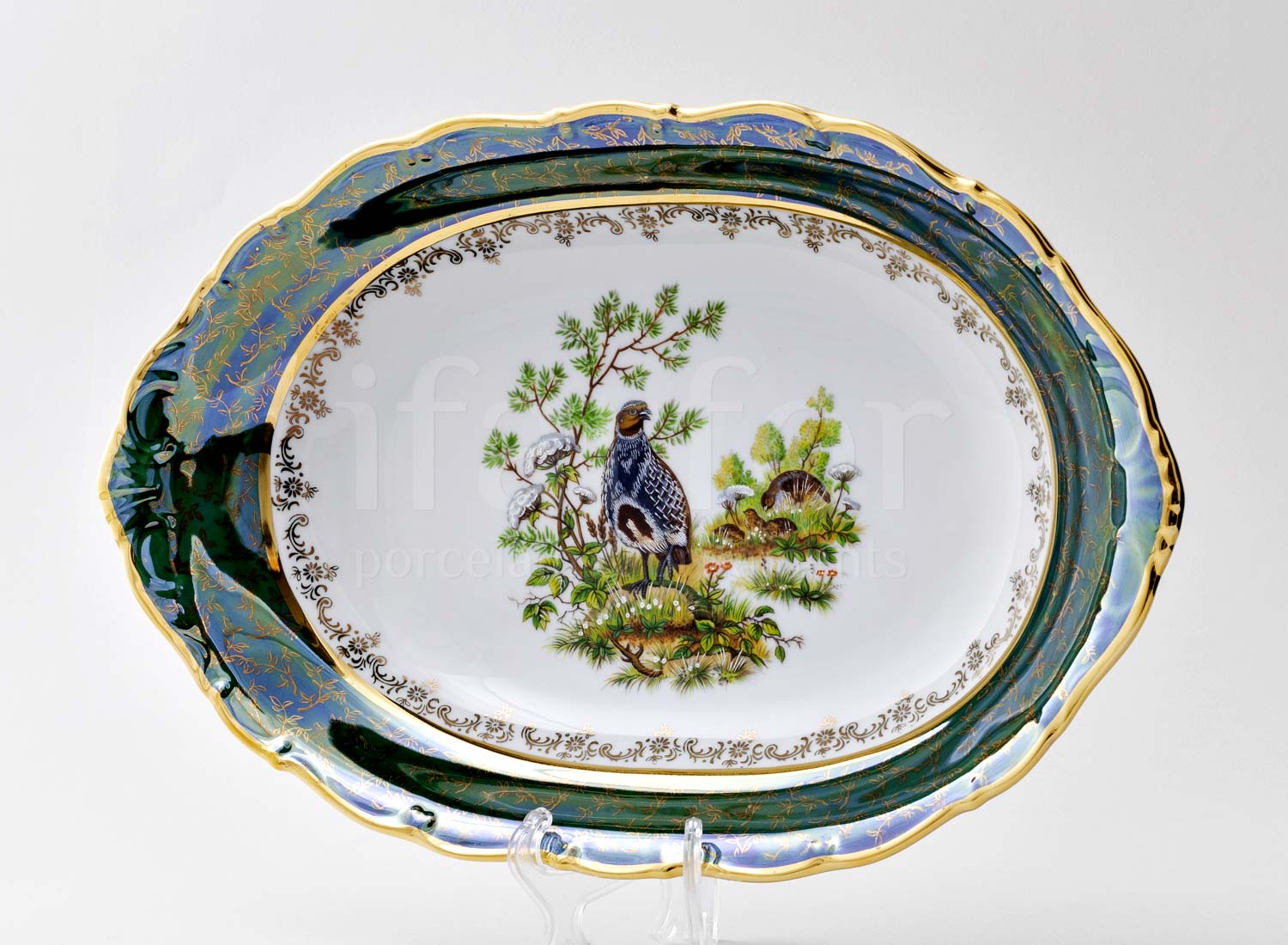 Блюдо овальное «Охота Зеленая» Форма: STERNE PORCELAN. Фарфор. 360 мм.