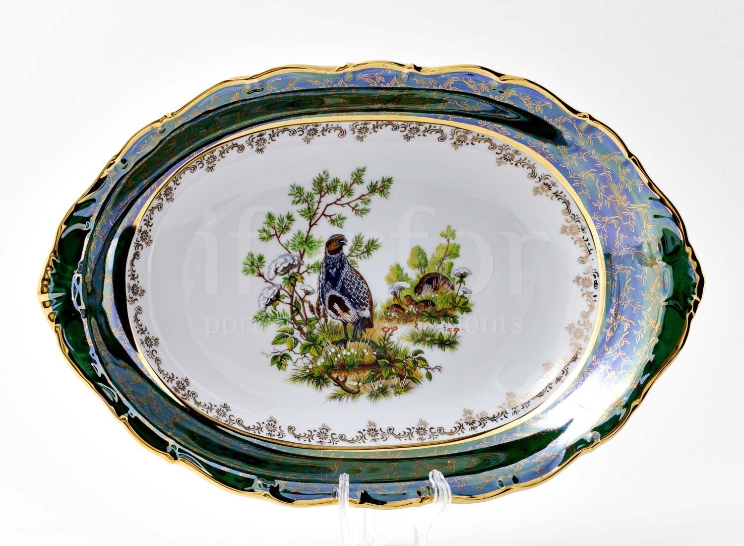 Блюдо овальное «Охота Зеленая» Форма: STERNE PORCELAN. Фарфор. 360 мм.