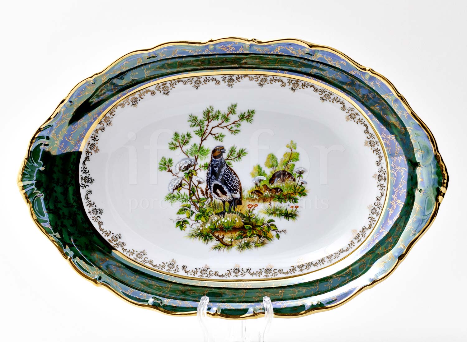 Блюдо овальное «Охота Зеленая» Форма: STERNE PORCELAN. Фарфор. 360 мм.