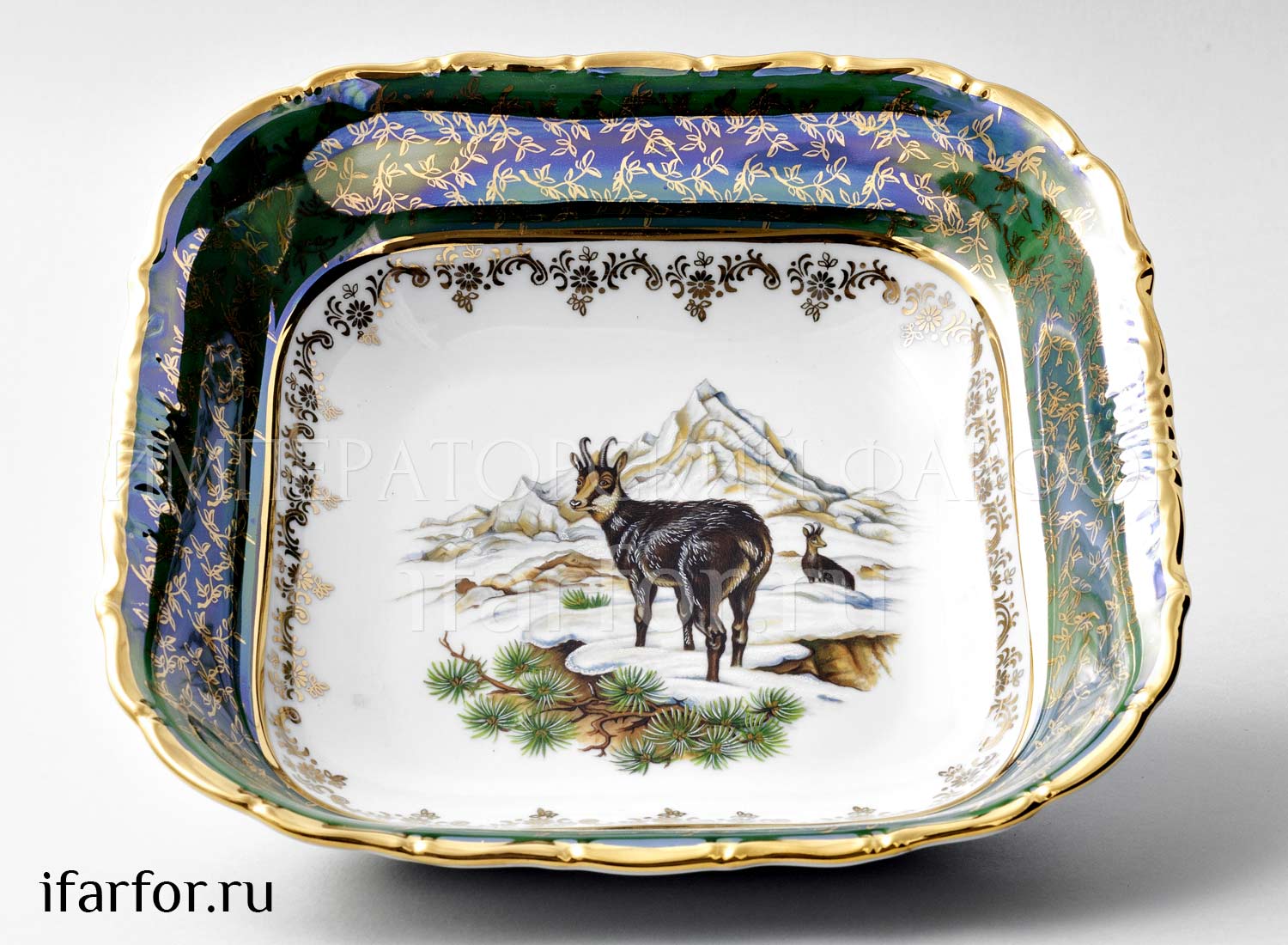 Салатник квадратный «Охота Зеленая» Форма: STERNE PORCELAN. Фарфор. 250 мм.