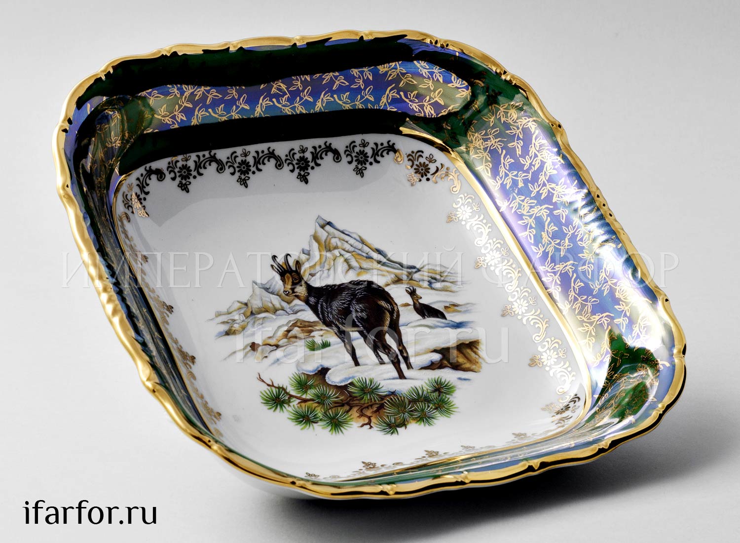 Салатник квадратный «Охота Зеленая» Форма: STERNE PORCELAN. Фарфор. 250 мм.