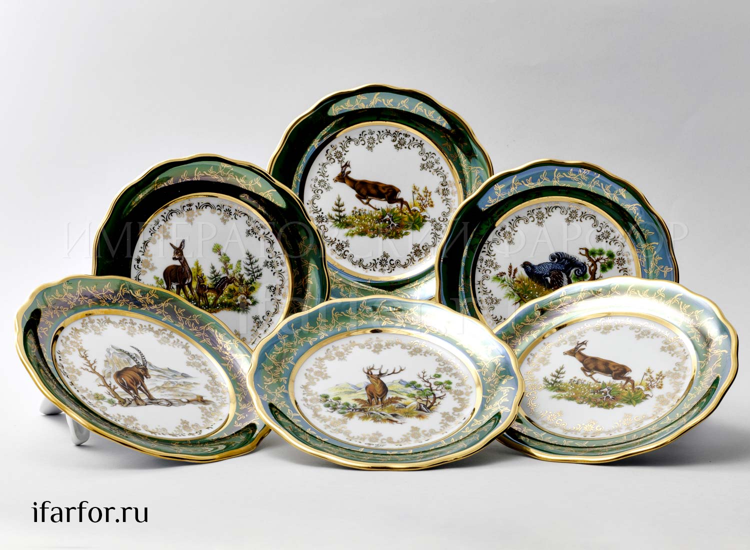 Набор тарелок столовый «Охота Зеленая» 6/6 Форма: STERNE PORCELAN. Фарфор. 170 мм.