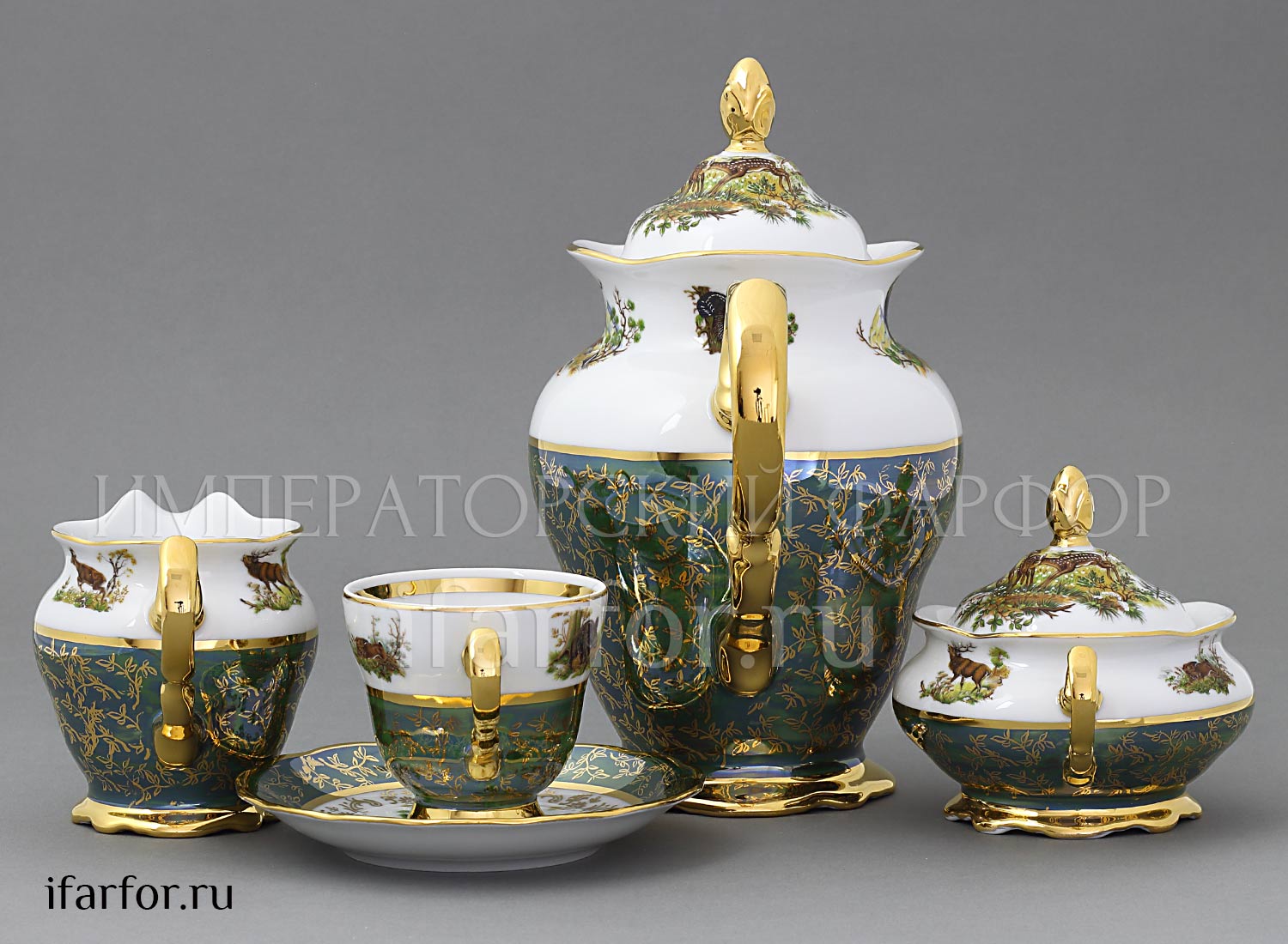 Сервиз кофейный «Охота Зеленая» 6/17 Форма: STERNE PORCELAN. Фарфор