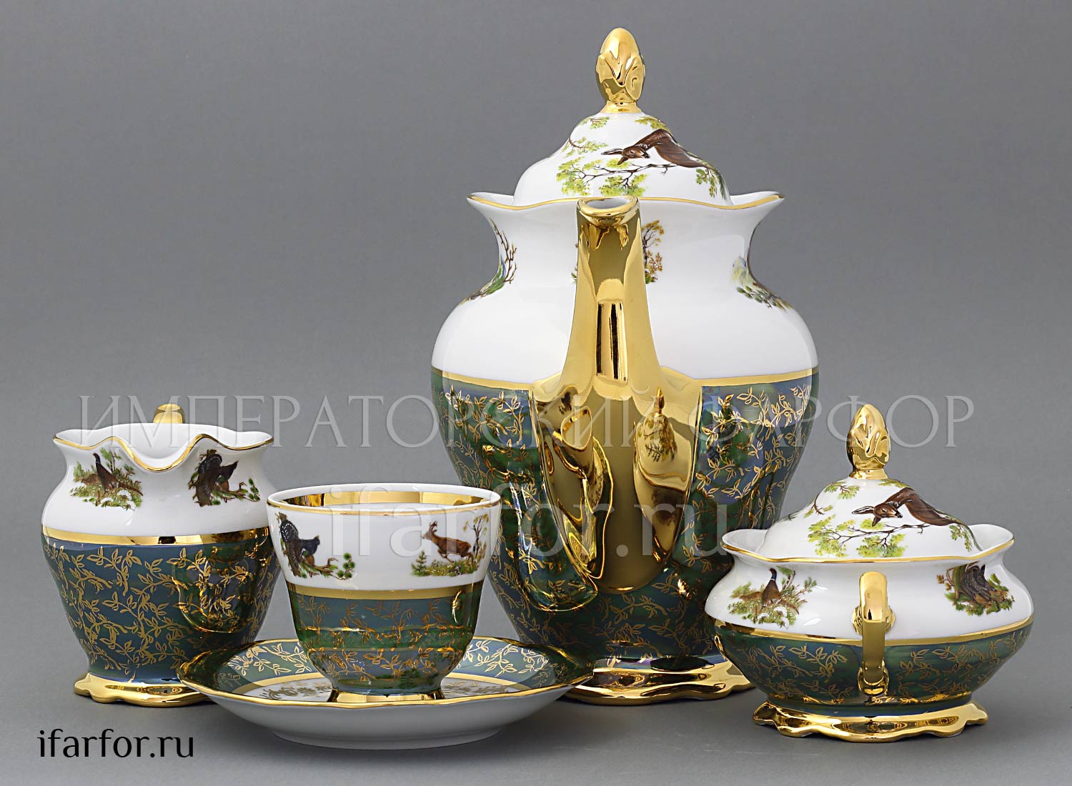 Сервиз кофейный «Охота Зеленая» 6/17 Форма: STERNE PORCELAN. Фарфор