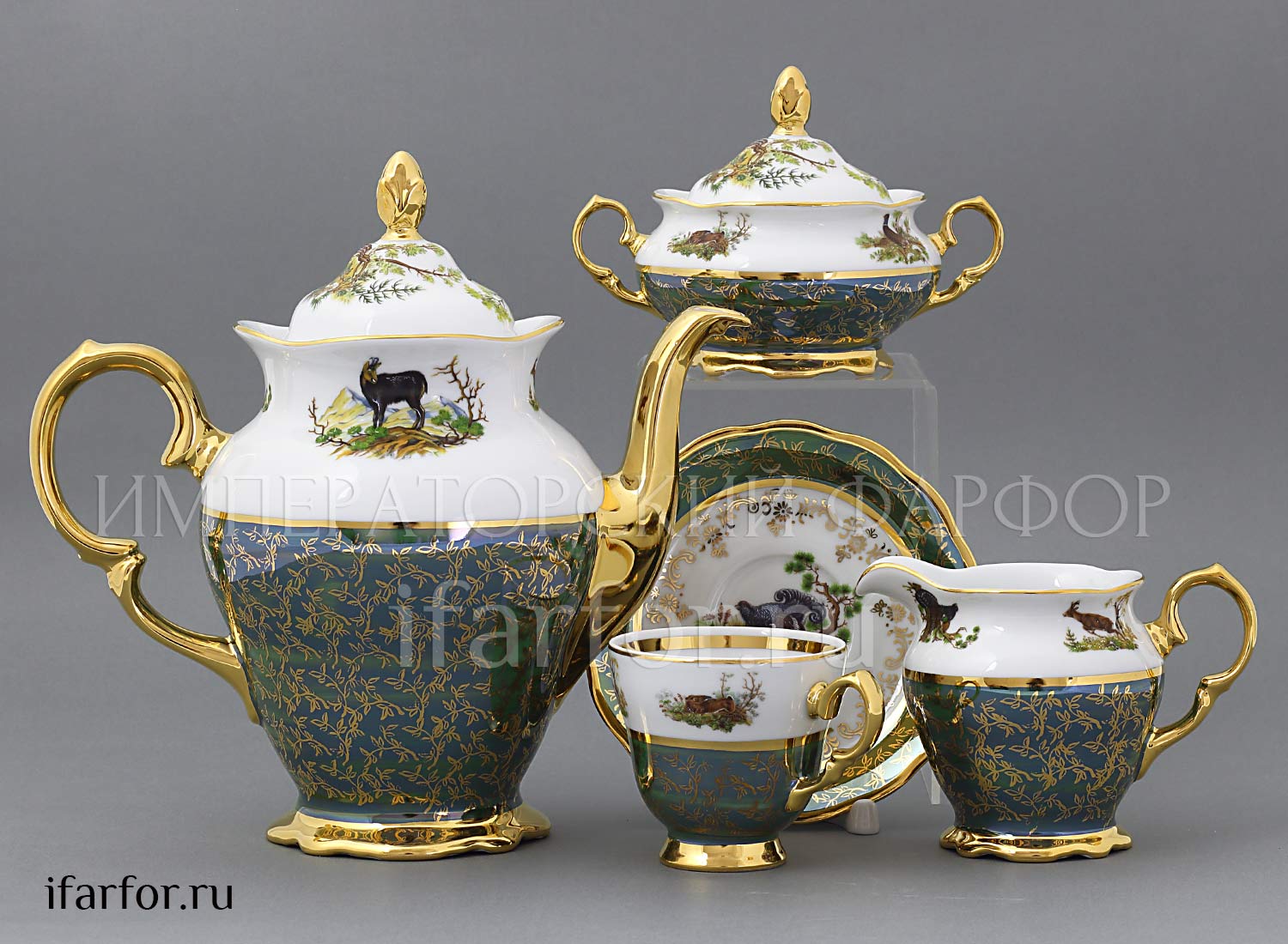 Сервиз кофейный «Охота Зеленая» 6/17 Форма: STERNE PORCELAN. Фарфор