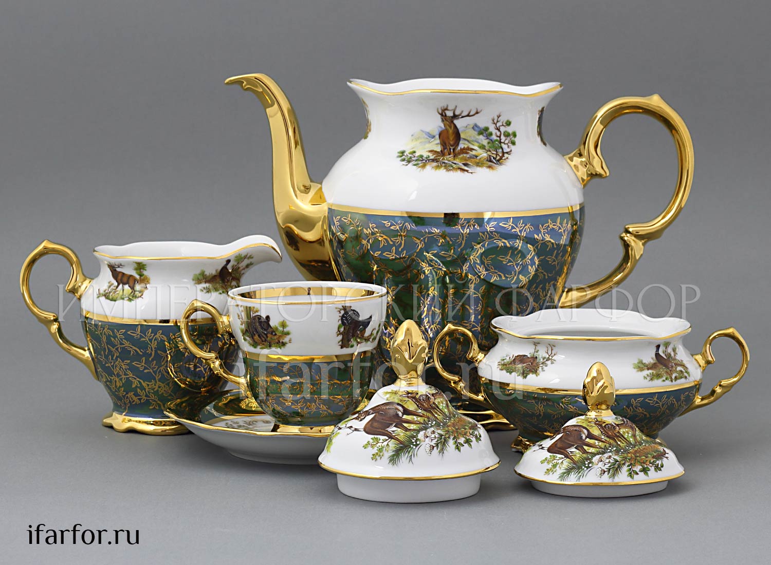 Сервиз кофейный «Охота Зеленая» 6/17 Форма: STERNE PORCELAN. Фарфор