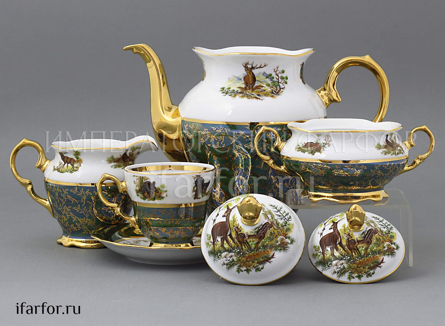 Сервиз кофейный «Охота Зеленая» 6/17 Форма: STERNE PORCELAN. Фарфор