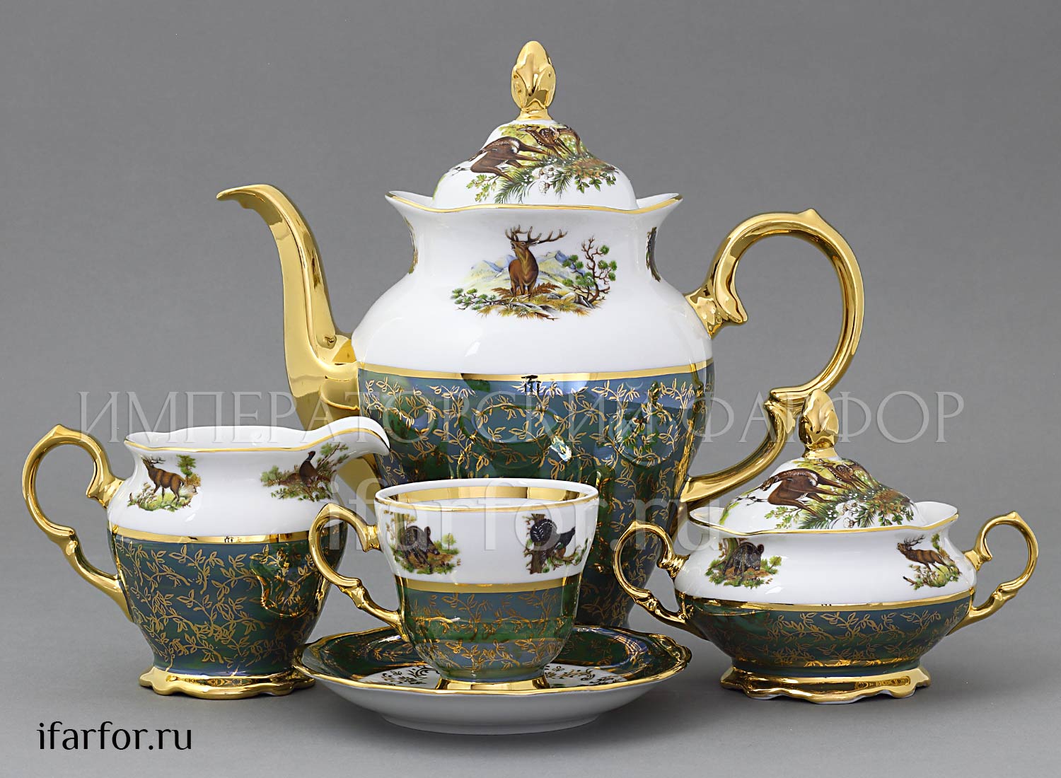 Сервиз кофейный «Охота Зеленая» 6/17 Форма: STERNE PORCELAN. Фарфор