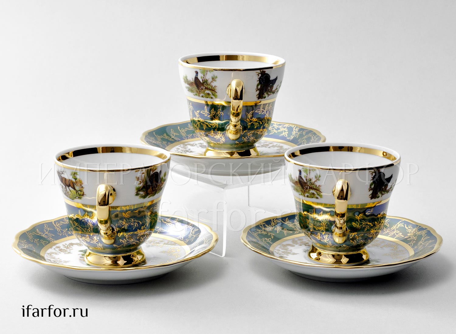 Набор чашек с блюдцами кофейный «Охота Зеленая» 6/12 Форма: STERNE PORCELAN. Фарфор. 140 мл.