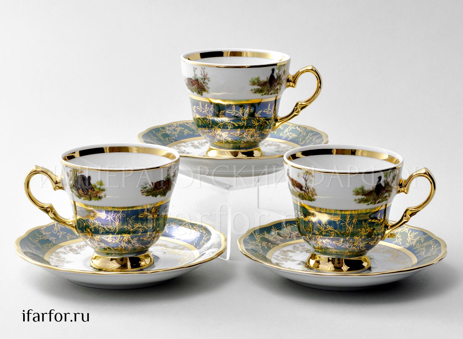 Набор чашек с блюдцами кофейный «Охота Зеленая» 6/12 Форма: STERNE PORCELAN. Фарфор. 140 мл.