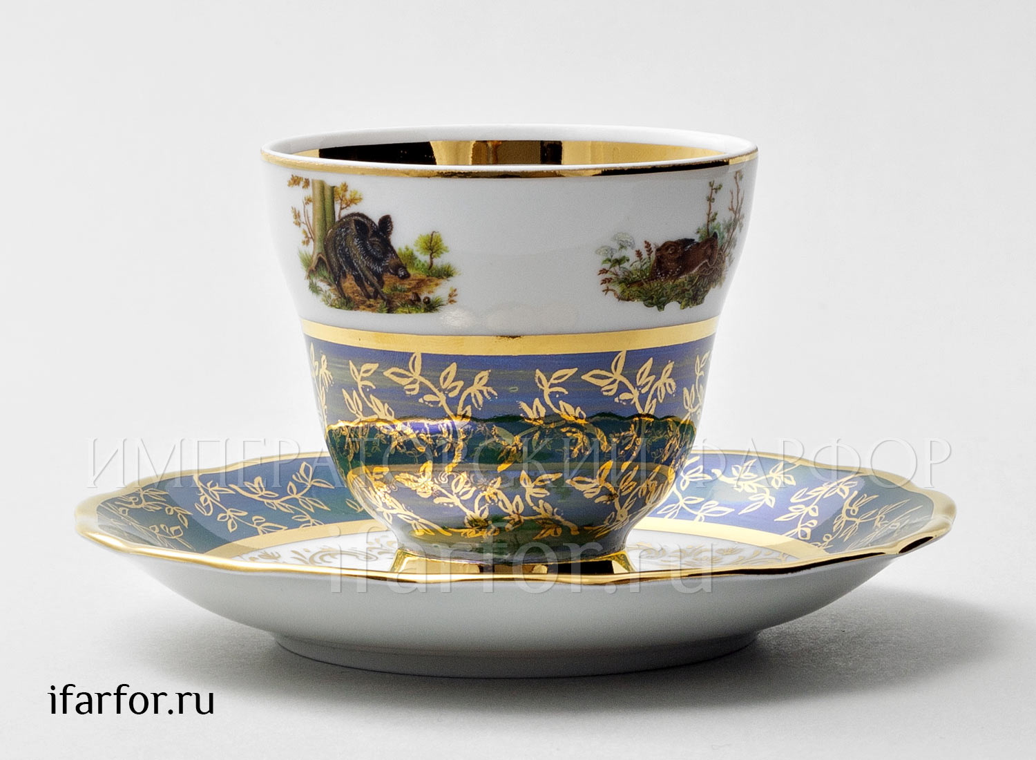 Чашка с блюдцем кофейная «Охота Зеленая» 1/2 Форма: STERNE PORCELAN. Фарфор. 140 мл.