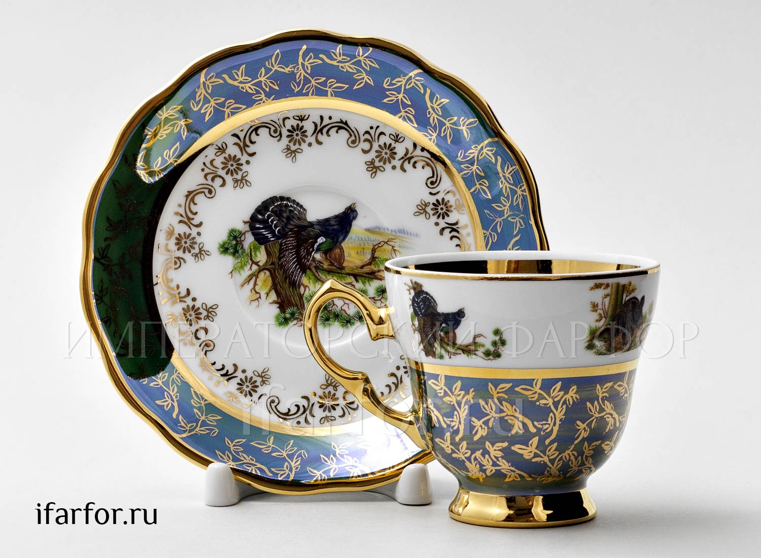Чашка с блюдцем кофейная «Охота Зеленая» 1/2 Форма: STERNE PORCELAN. Фарфор. 140 мл.