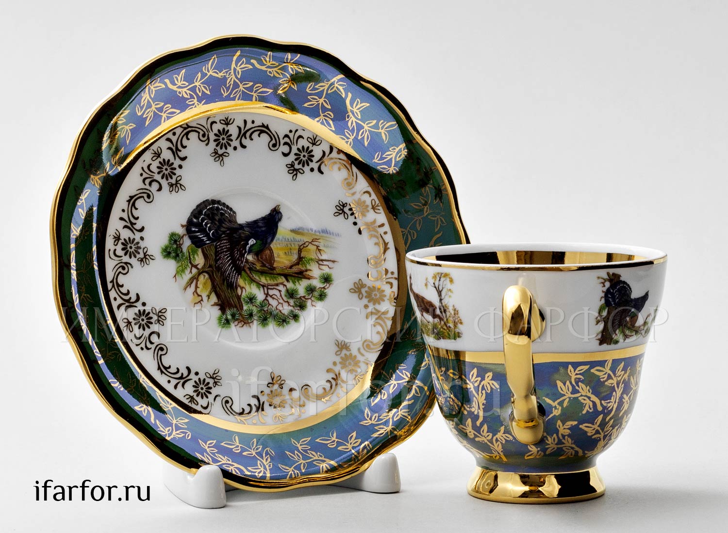 Чашка с блюдцем кофейная «Охота Зеленая» 1/2 Форма: STERNE PORCELAN. Фарфор. 140 мл.