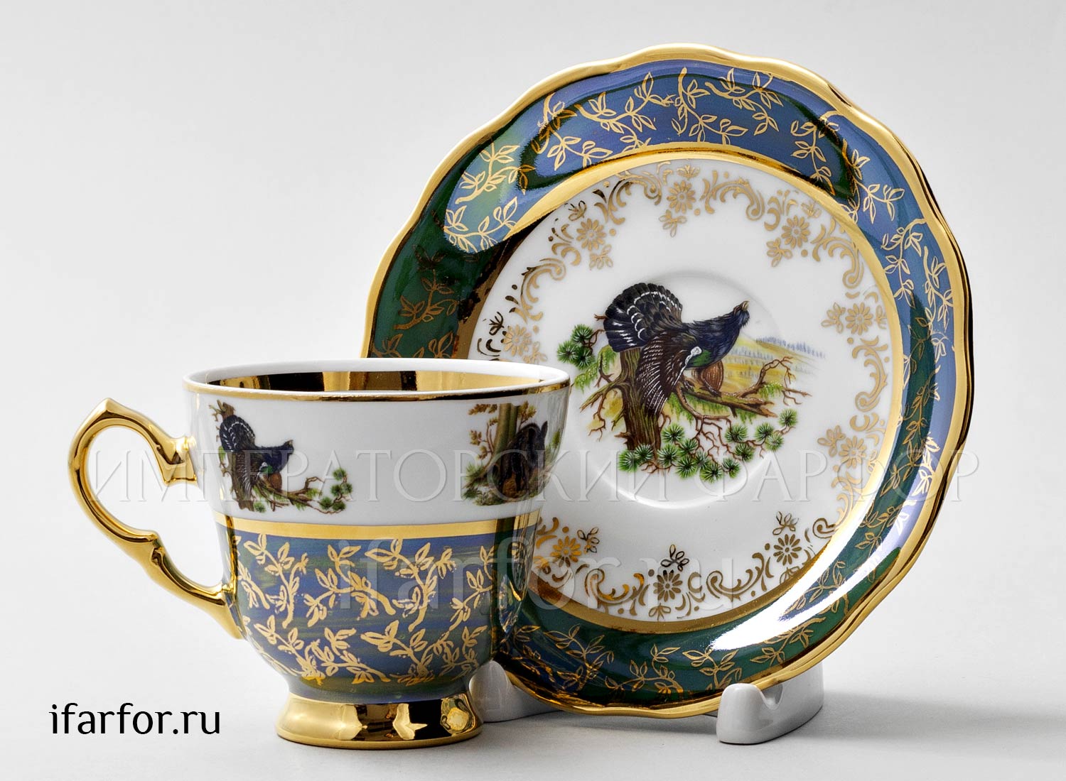 Чашка с блюдцем кофейная «Охота Зеленая» 1/2 Форма: STERNE PORCELAN. Фарфор. 140 мл.