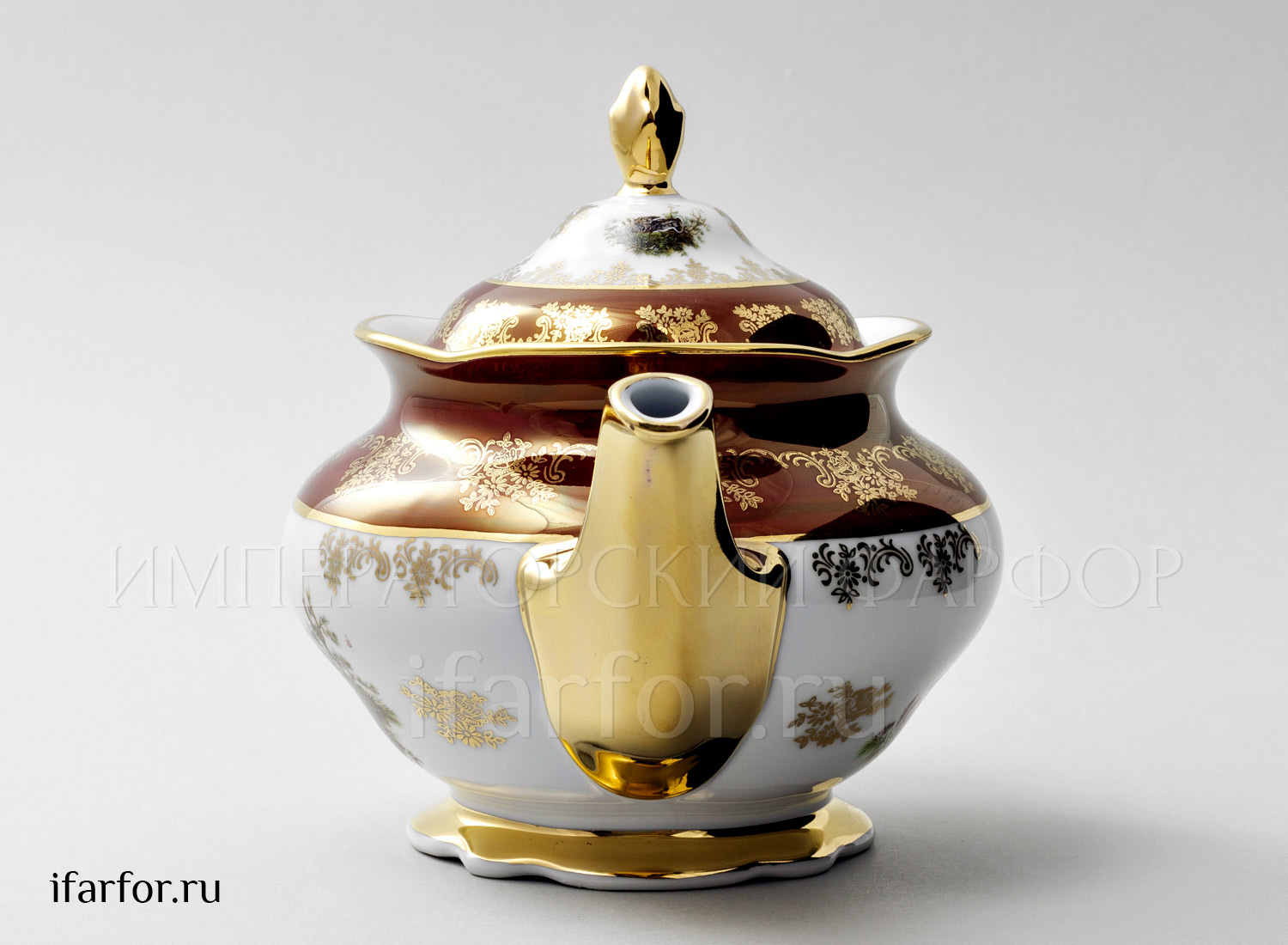 Чайник заварочный «Охота Красная» Форма: Корона. Фарфор. 1200 мл.