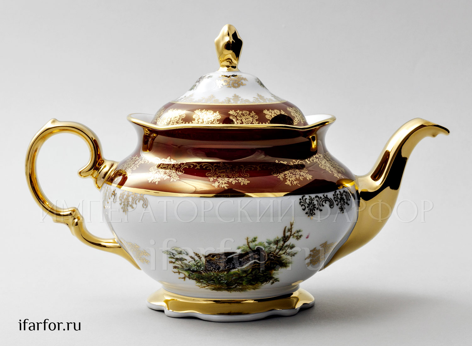 Чайник заварочный «Охота Красная» Форма: Корона. Фарфор. 1200 мл.