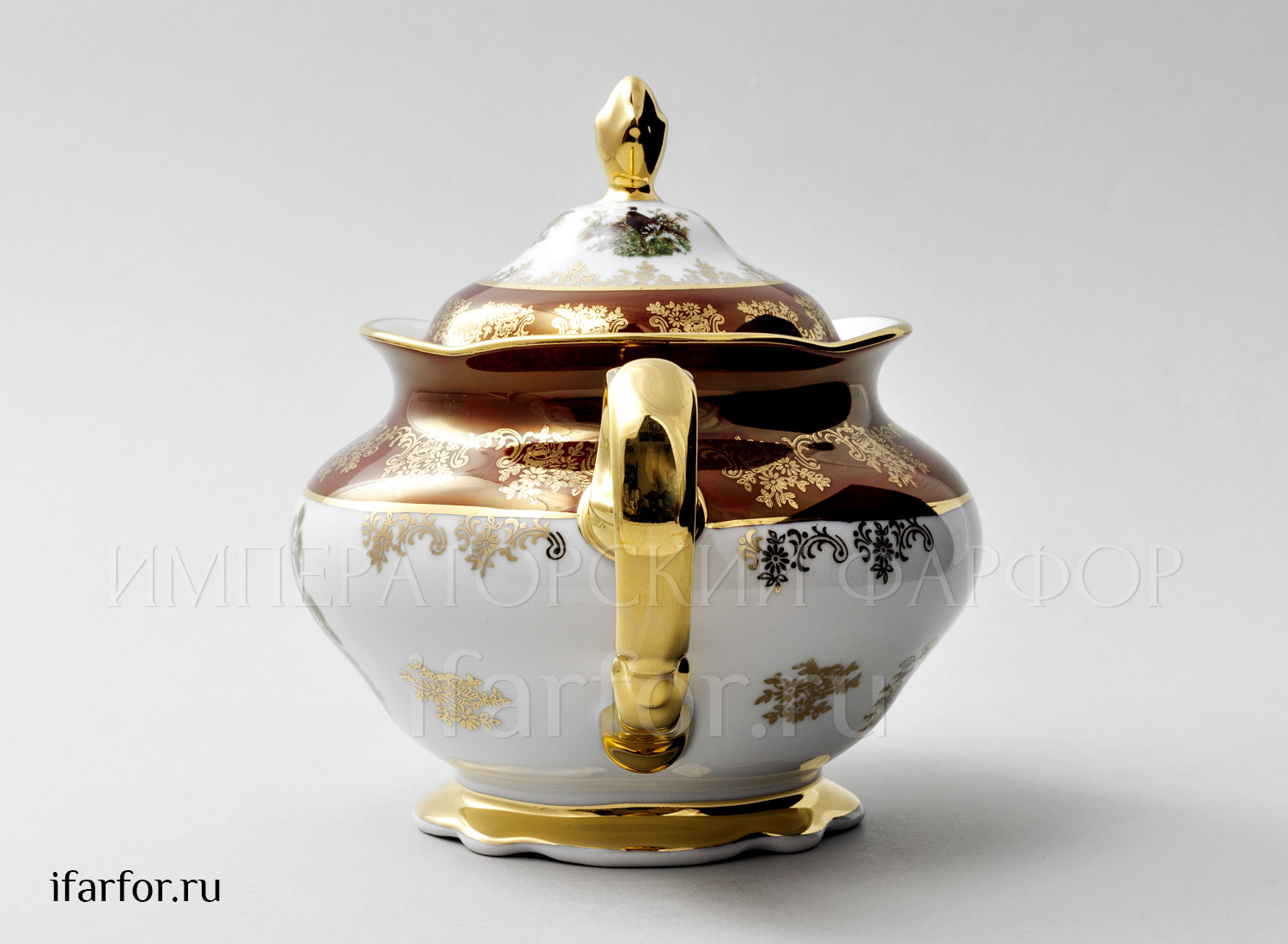 Чайник заварочный «Охота Красная» Форма: Корона. Фарфор. 1200 мл.