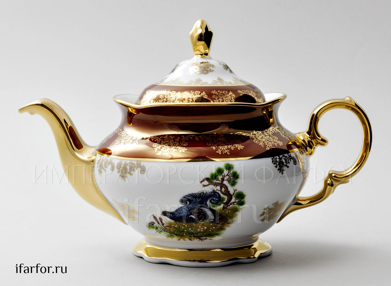 Чайник заварочный «Охота Красная» Форма: Корона. Фарфор. 1200 мл.