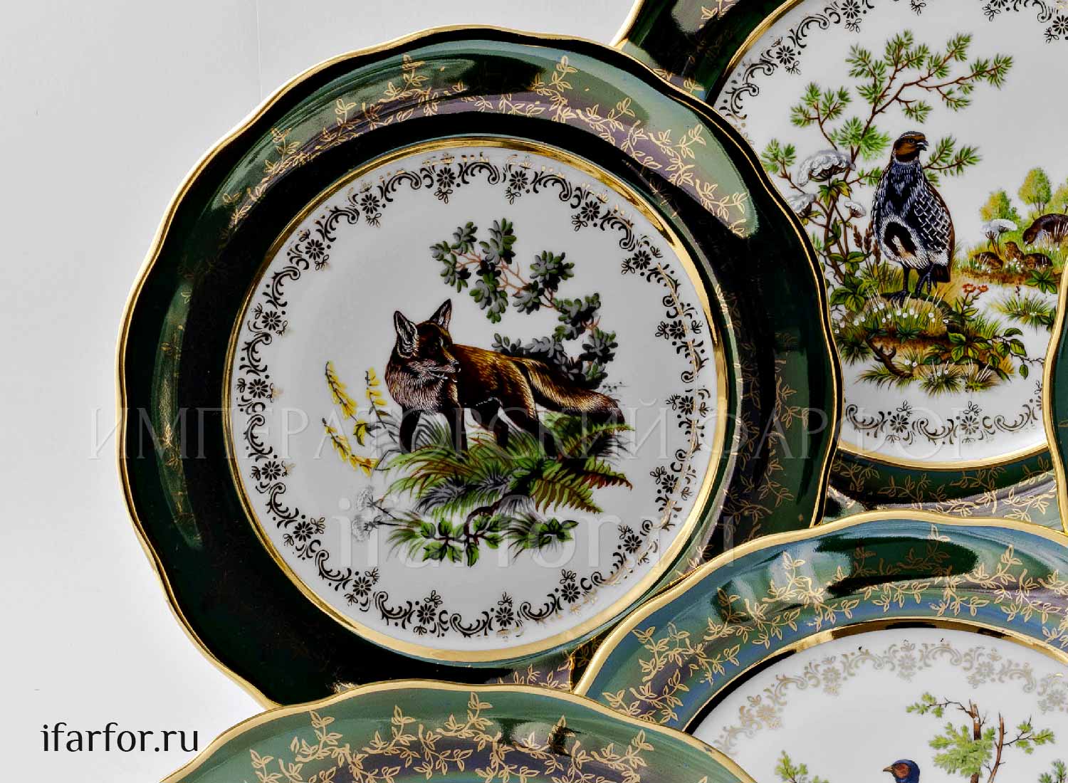Набор тарелок столовый «Охота Зеленая» 6/6 Форма: STERNE PORCELAN. Фарфор. 260 мм.