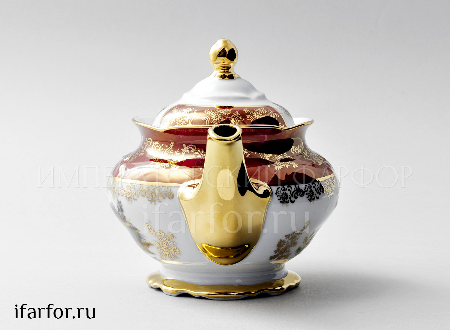 Чайник заварочный «Охота Красная» Форма: Фредерика. Фарфор. 800 мл.