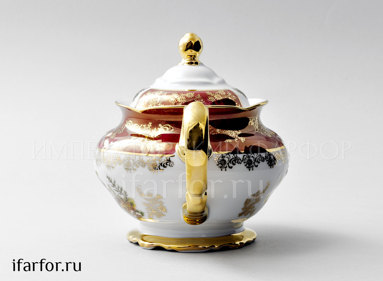 Чайник заварочный «Охота Красная» Форма: Фредерика. Фарфор. 800 мл.