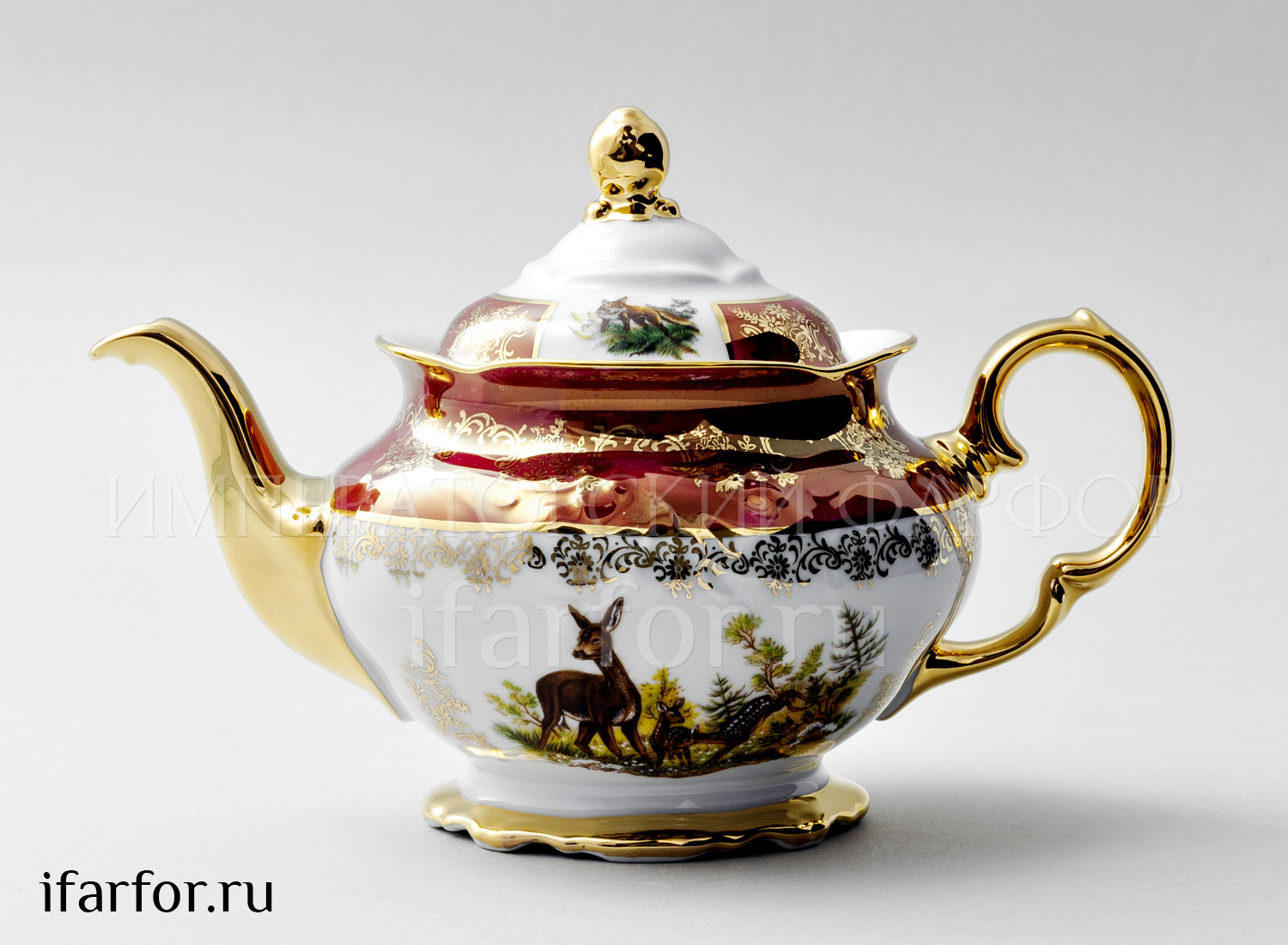 Чайник заварочный «Охота Красная» Форма: Фредерика. Фарфор. 800 мл.