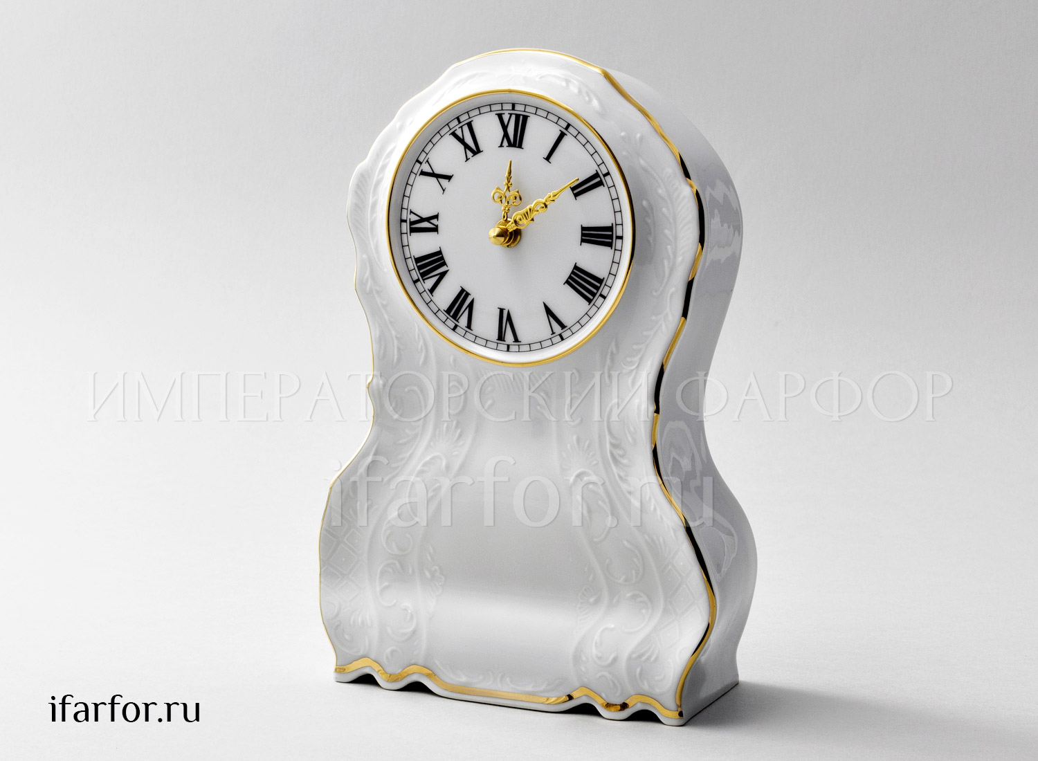Часы каминные «Бернадотт Белый узор» Форма: Бернадотт. Фарфор. 70 x 150 x 220 мм.