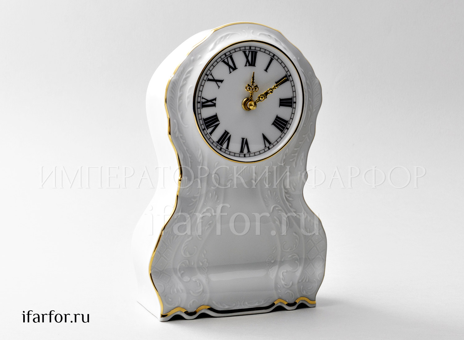 Часы каминные «Бернадотт Белый узор» Форма: Бернадотт. Фарфор. 70 x 150 x 220 мм.