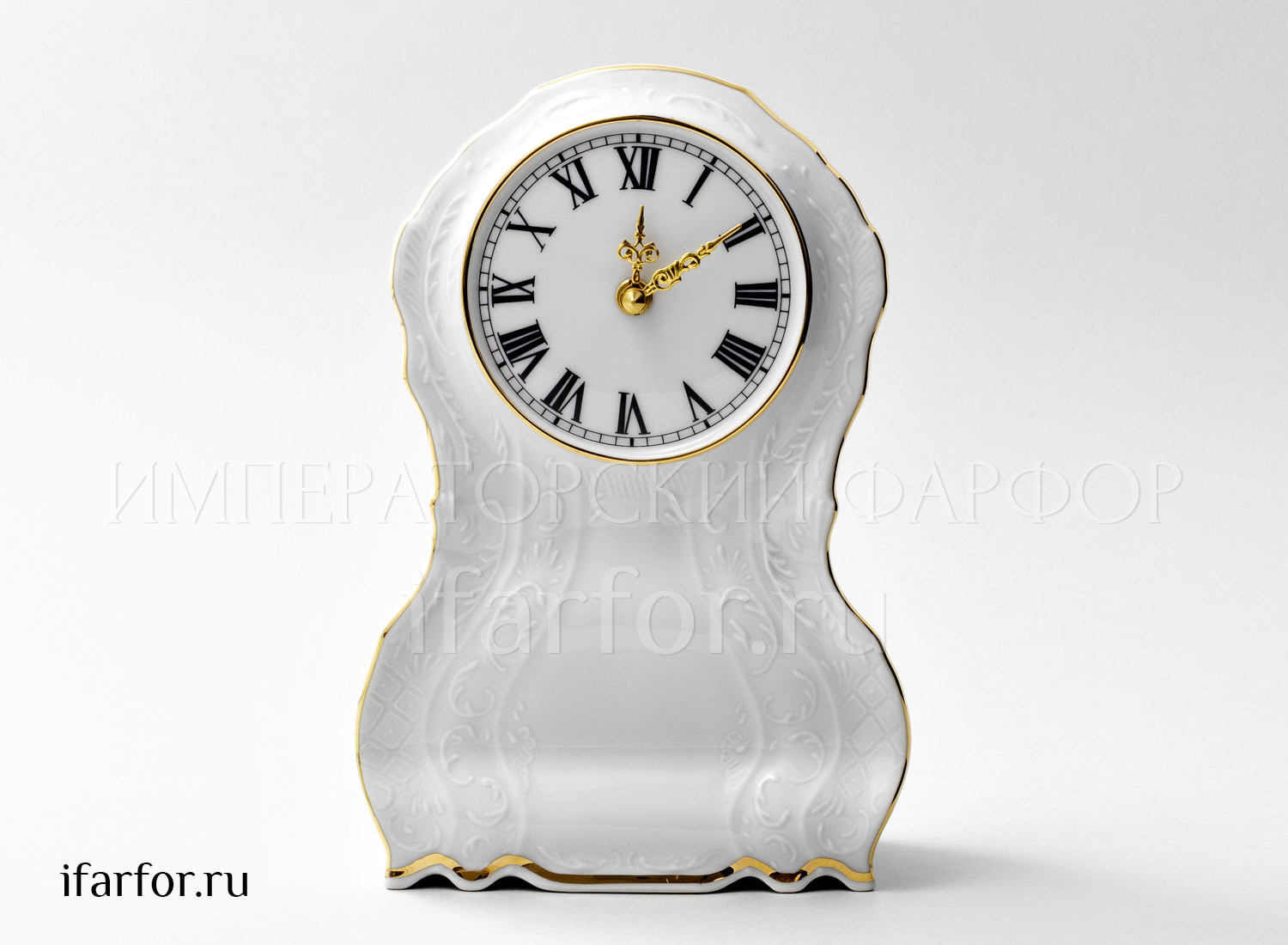 Часы каминные «Бернадотт Белый узор» Форма: Бернадотт. Фарфор. 70 x 150 x 220 мм.