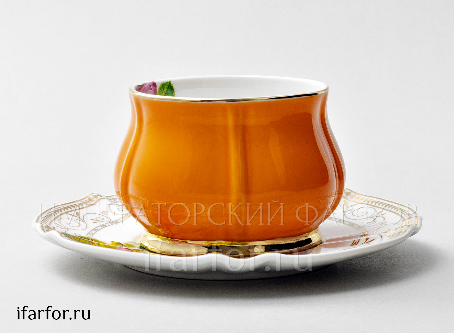 Чашка с блюдцем чайная «Тюльпан Оранжевый» 1/2 Форма: Тюльпан Royal Classics. Фарфор. 200 мл.