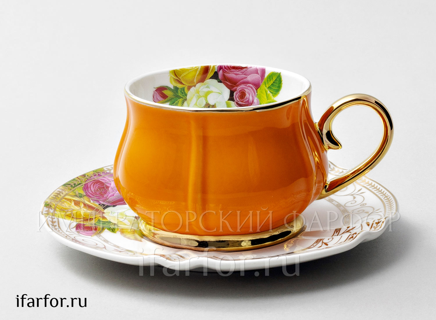 Чашка с блюдцем чайная «Тюльпан Оранжевый» 1/2 Форма: Тюльпан Royal Classics. Фарфор. 200 мл.