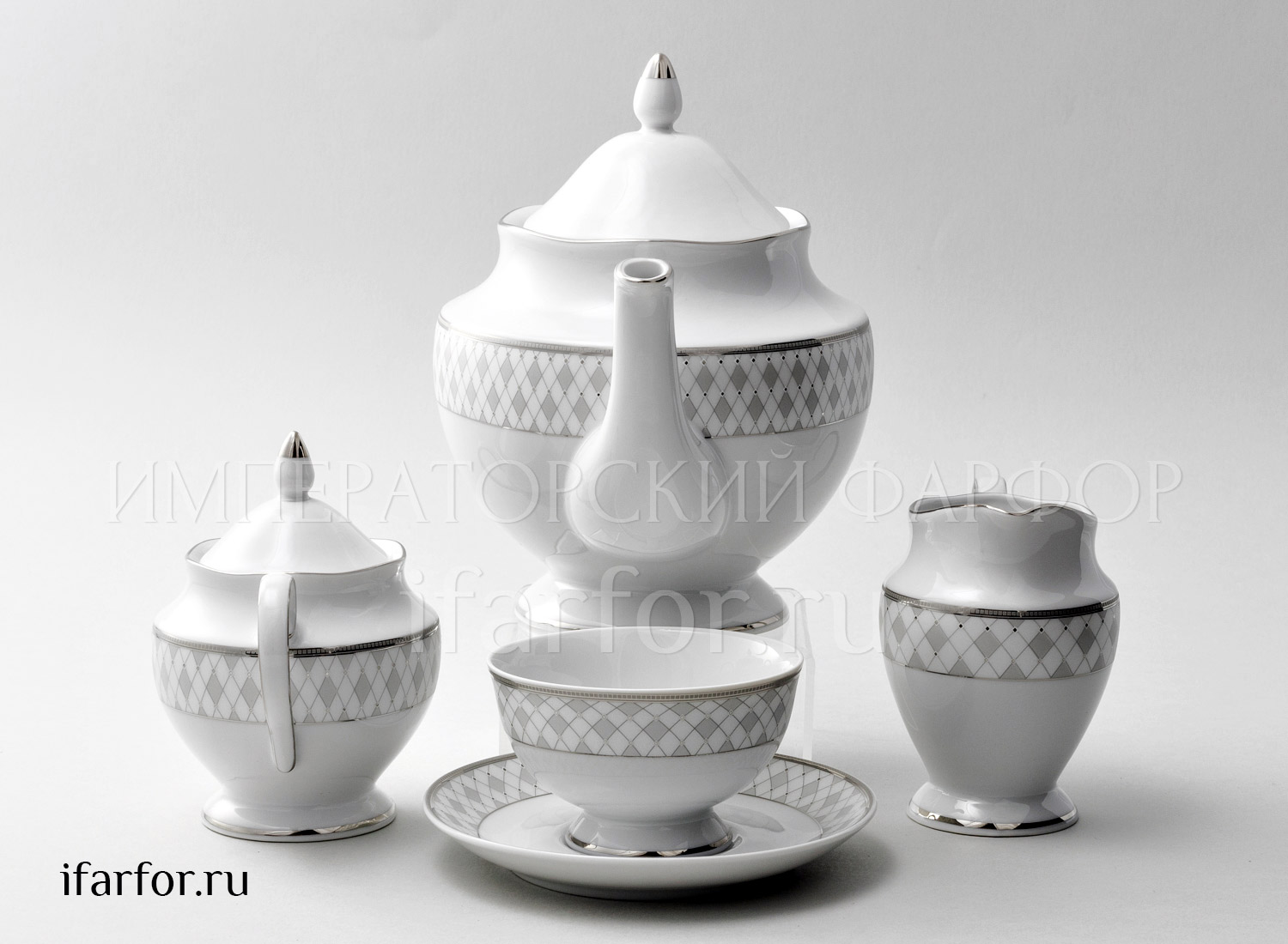 Сервиз чайный «Серая сетка Платина» 6/15 Форма: Repast. Фарфор