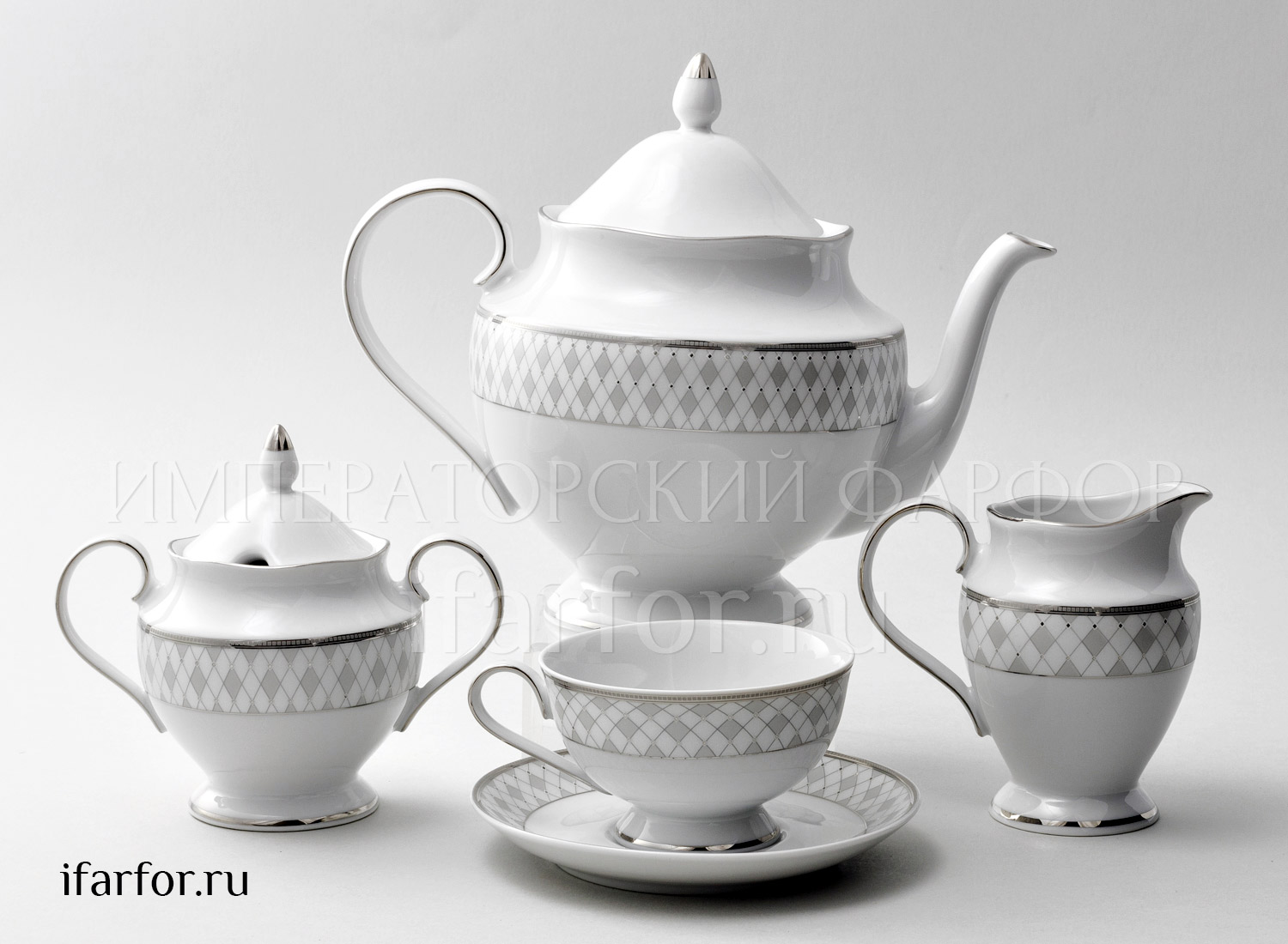 Сервиз чайный «Серая сетка Платина» 6/15 Форма: Repast. Фарфор