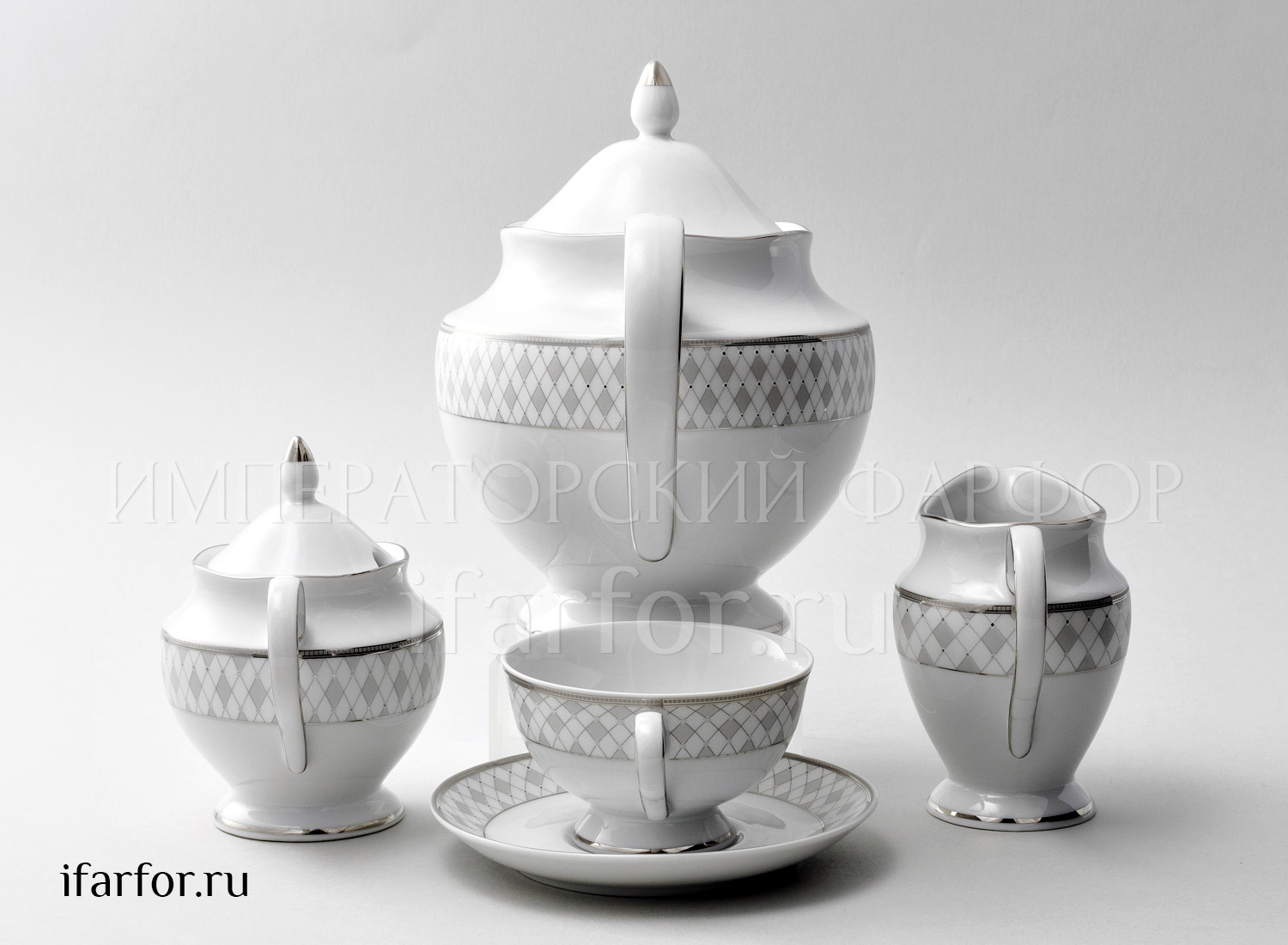 Сервиз чайный «Серая сетка Платина» 6/15 Форма: Repast. Фарфор