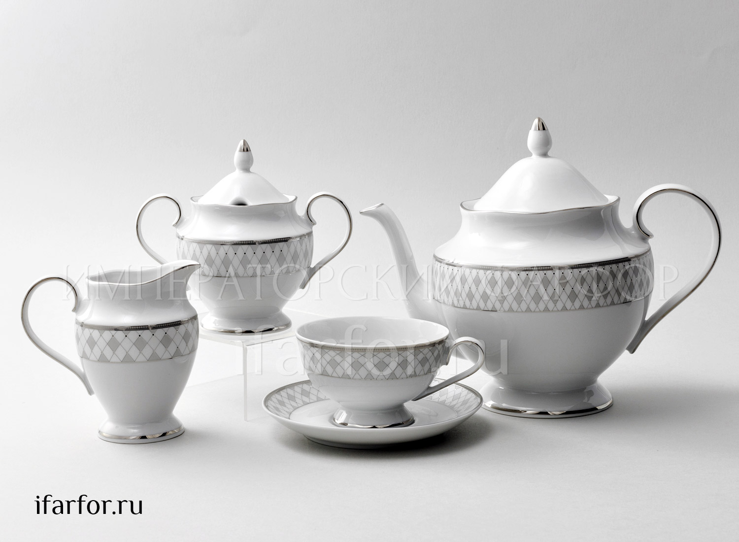 Сервиз чайный «Серая сетка Платина» 6/15 Форма: Repast. Фарфор