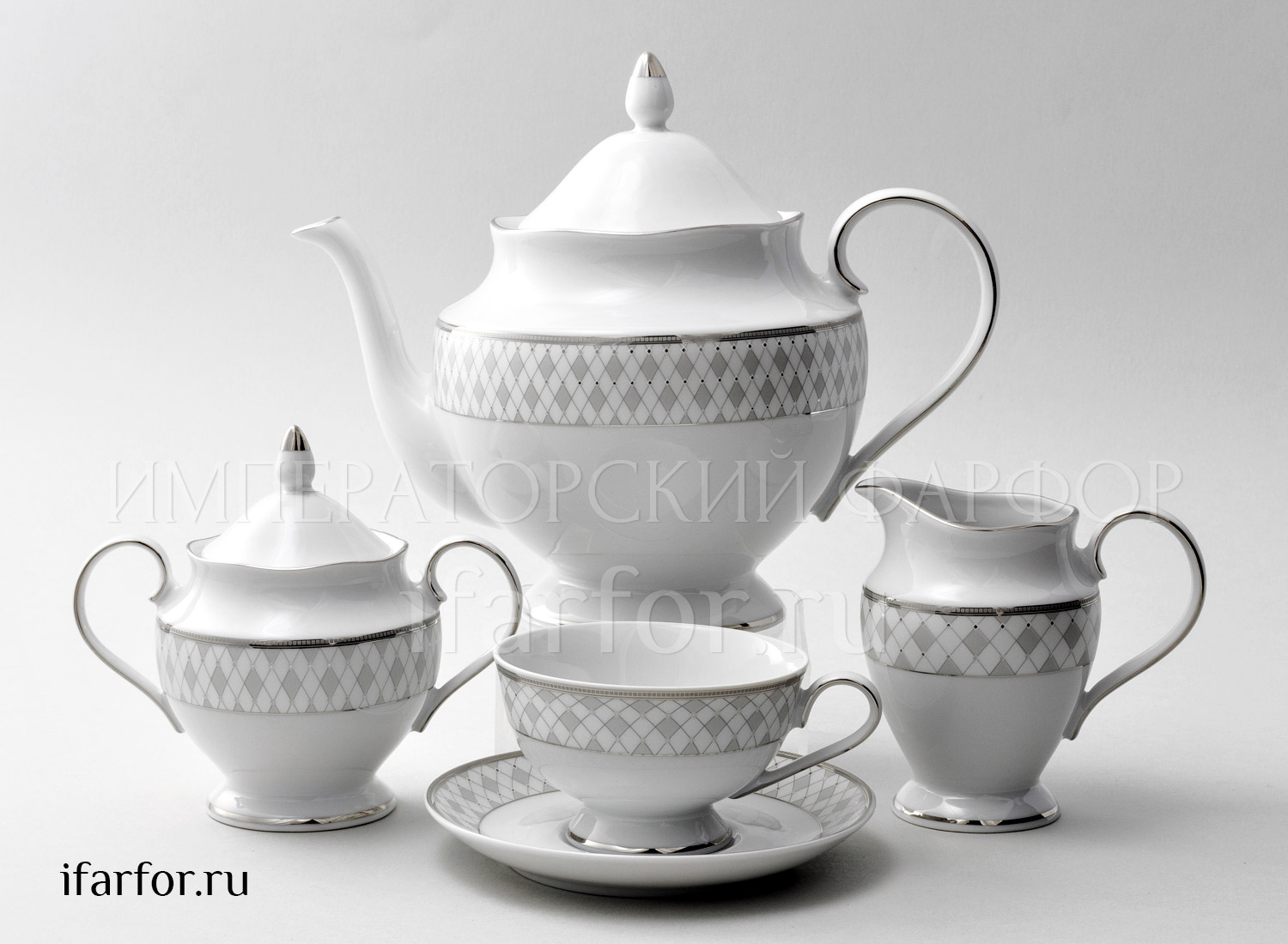 Сервиз чайный «Серая сетка Платина» 6/15 Форма: Repast. Фарфор