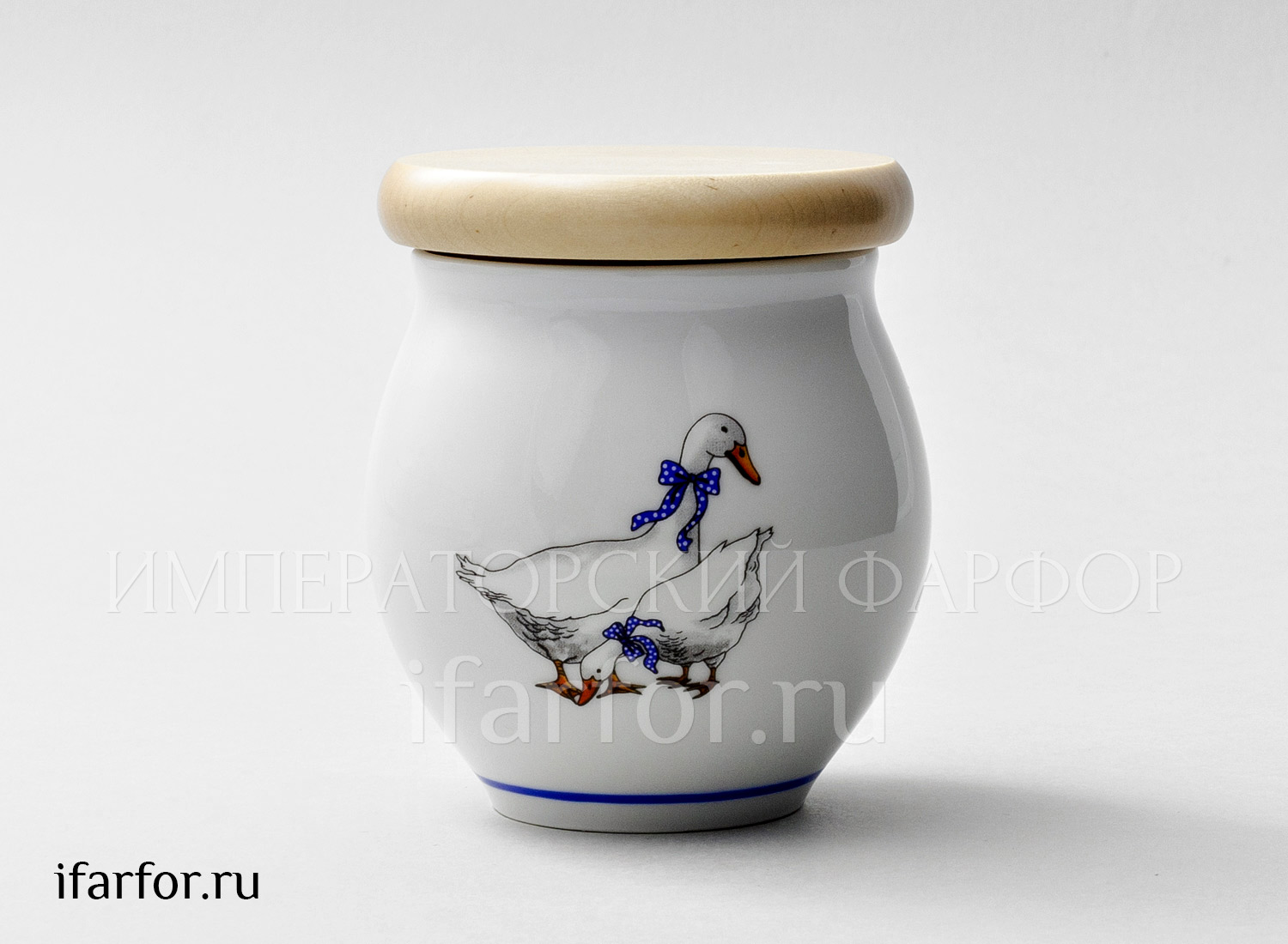 Банка с деревянной крышкой для сыпучих продуктов «Гуси» Форма: DUBI. Фарфор, дерево