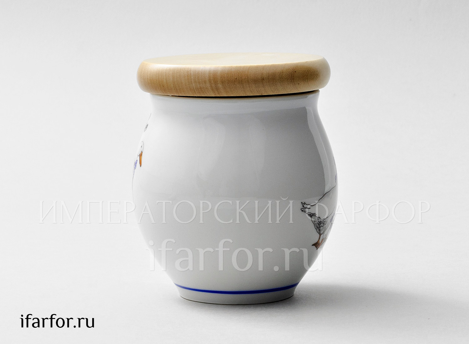 Банка с деревянной крышкой для сыпучих продуктов «Гуси» Форма: DUBI. Фарфор, дерево