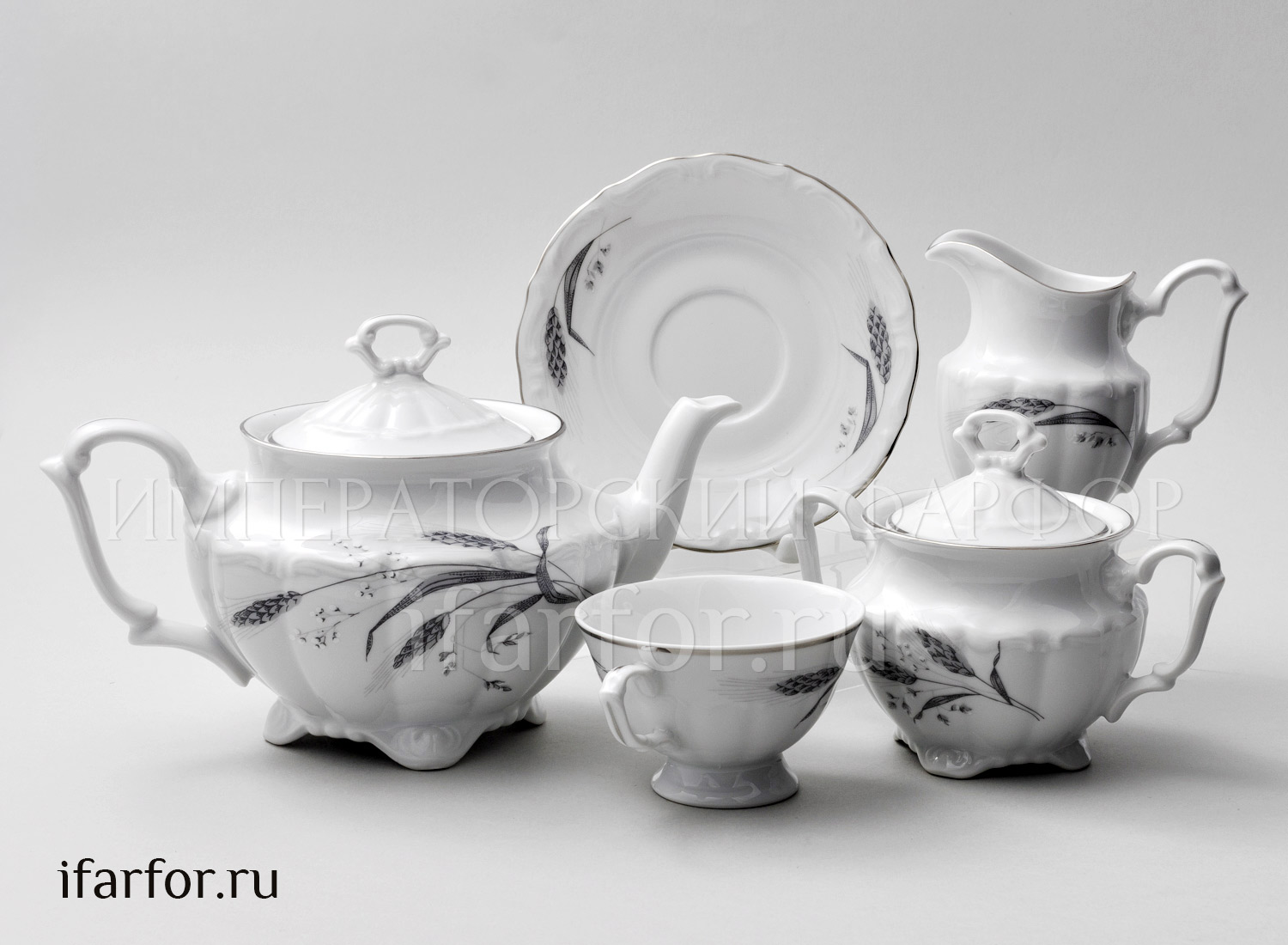 Сервиз чайный «Серебряные колосья» 6/15 Форма: Repast. Фарфор