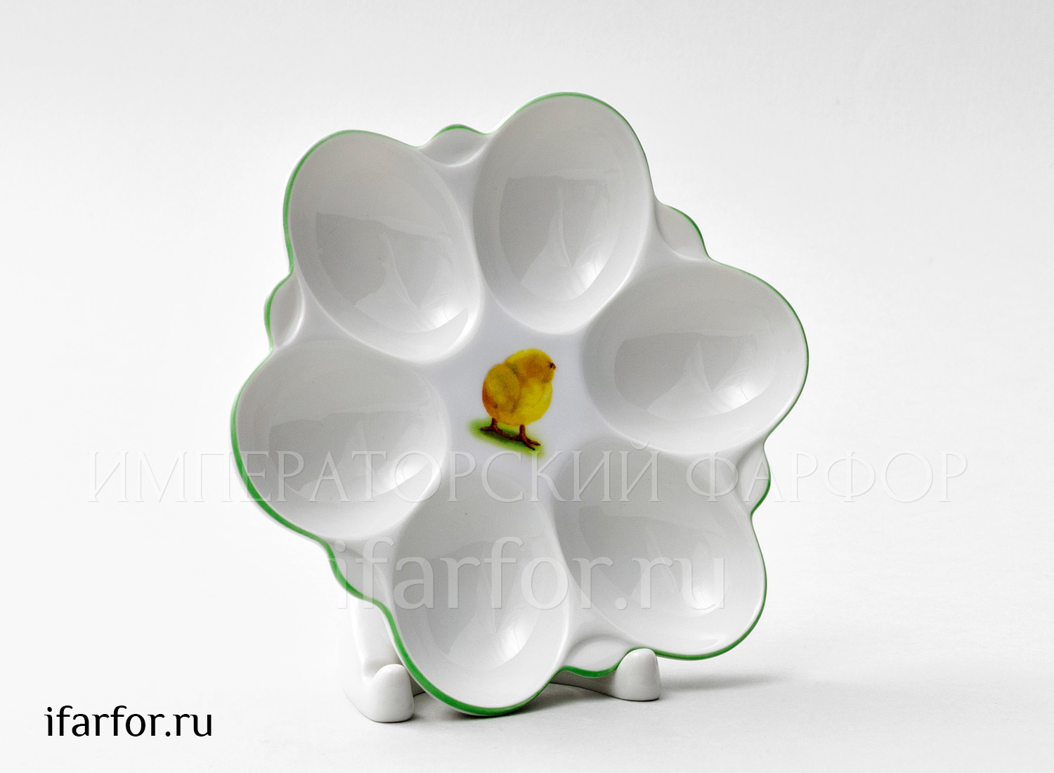 Поднос для яиц «Корона Весна Цыпленок» Форма: Корона Круглый лоток на 6 яиц. Фарфор. 150 мм.