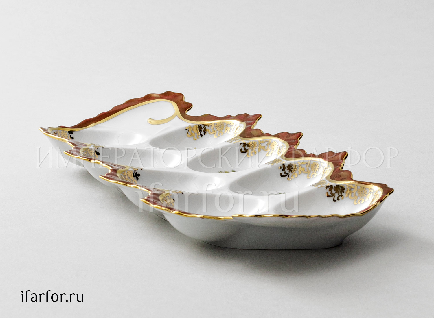 Поднос для яиц второй сорт «Охота Красная» Форма: Корона Лоток на 8 яиц. Фарфор. 250 мм.
