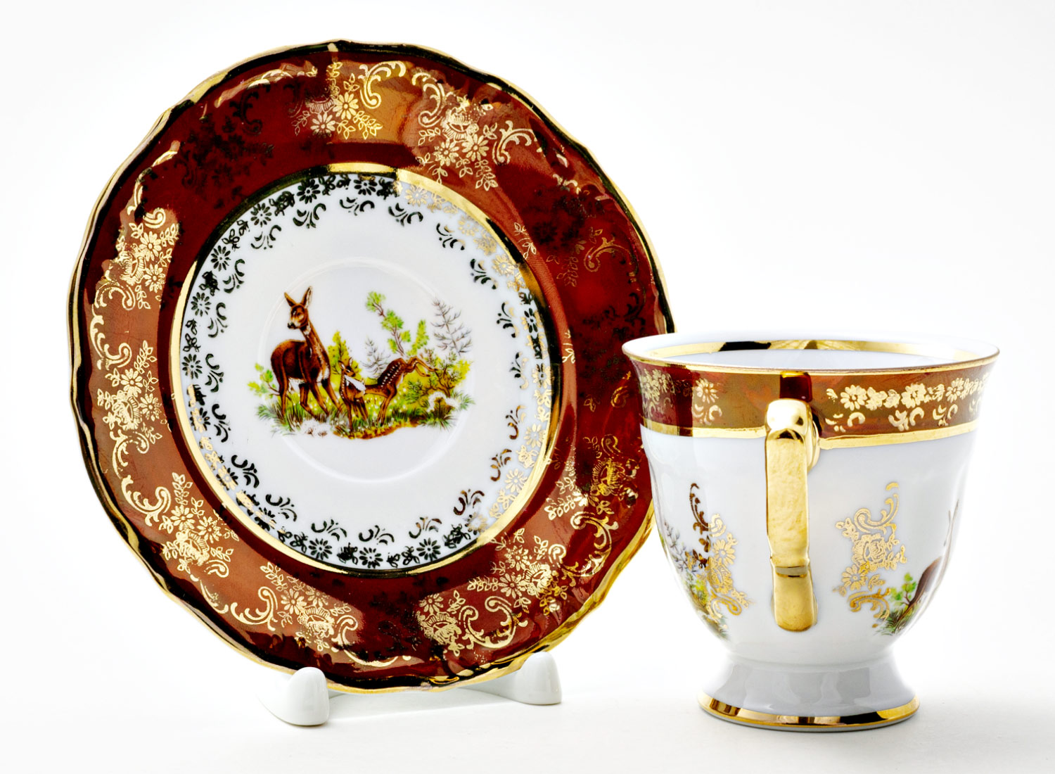 Чашка с блюдцем кофейная «Охота Красная 6» 1/2 Форма: Мария-Тереза. Фарфор. 220 мл.