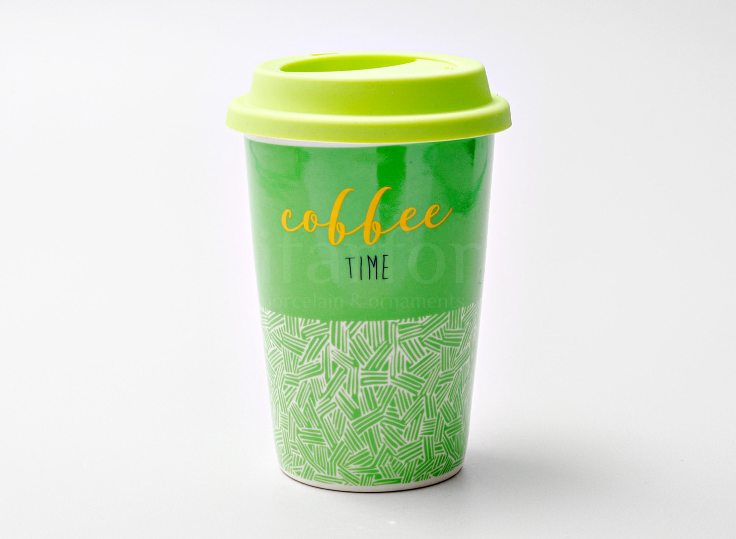 Термокружка «Coffee Time» 1/2 Форма: Royal Classics. Фарфор, силиконовая крышка. 127 мм.
